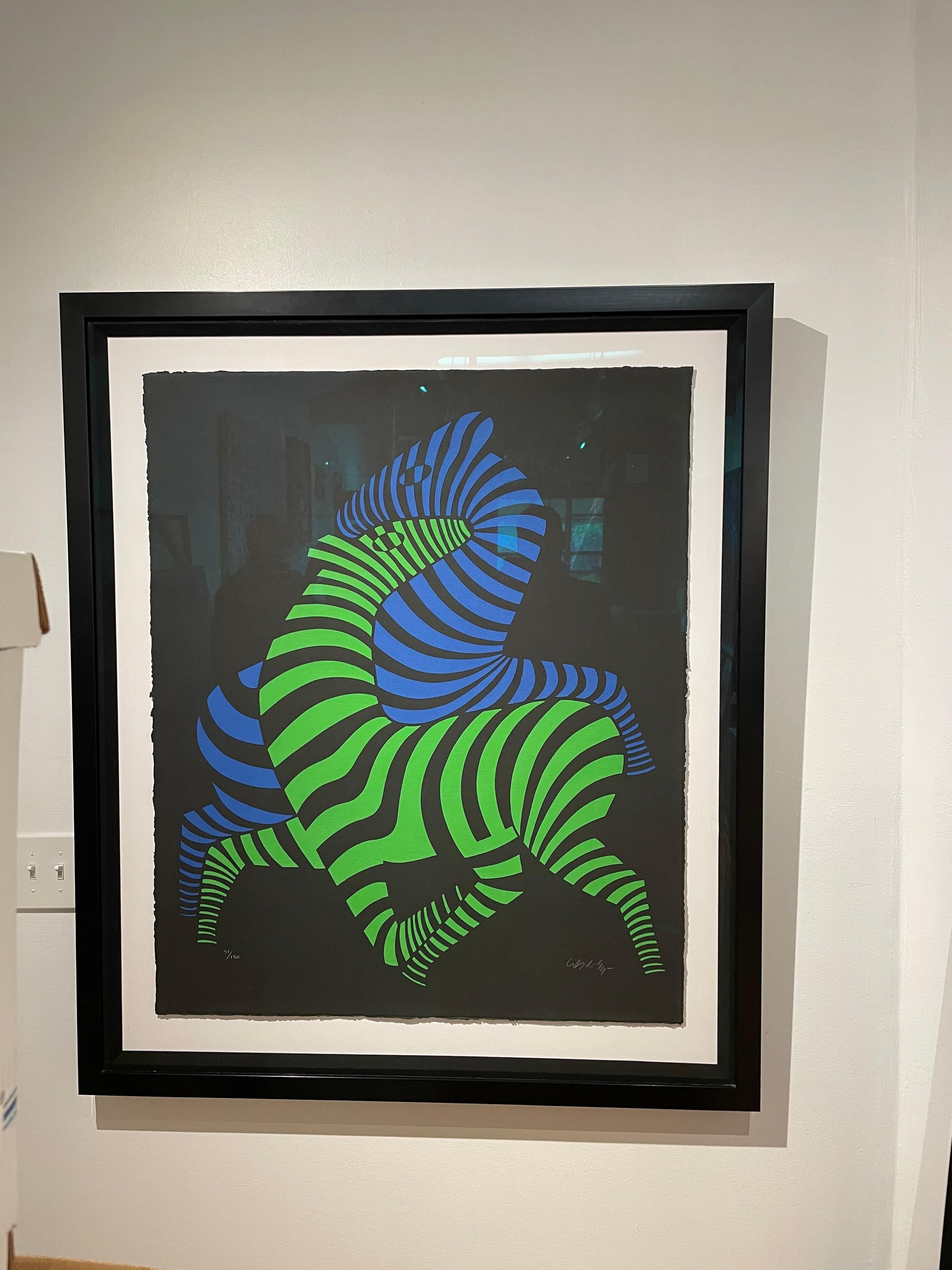 Striking beautifully freshly framed xlarge Victor Vasarely Serigraph signed and numbered great condition, rare part of the Zebras Series. 51/150.
