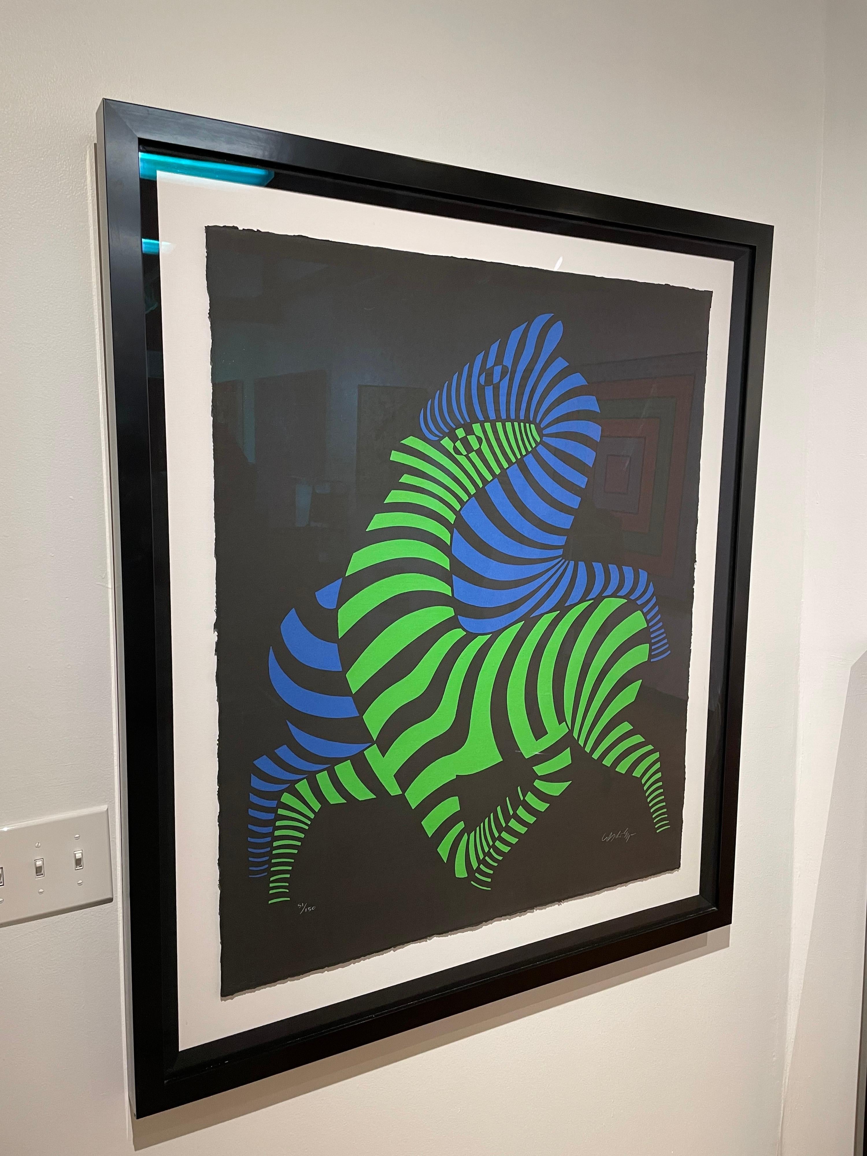 North American X Large Freshly Framed Zebras Serigraph Signed & Numbered by Victor Vasarely