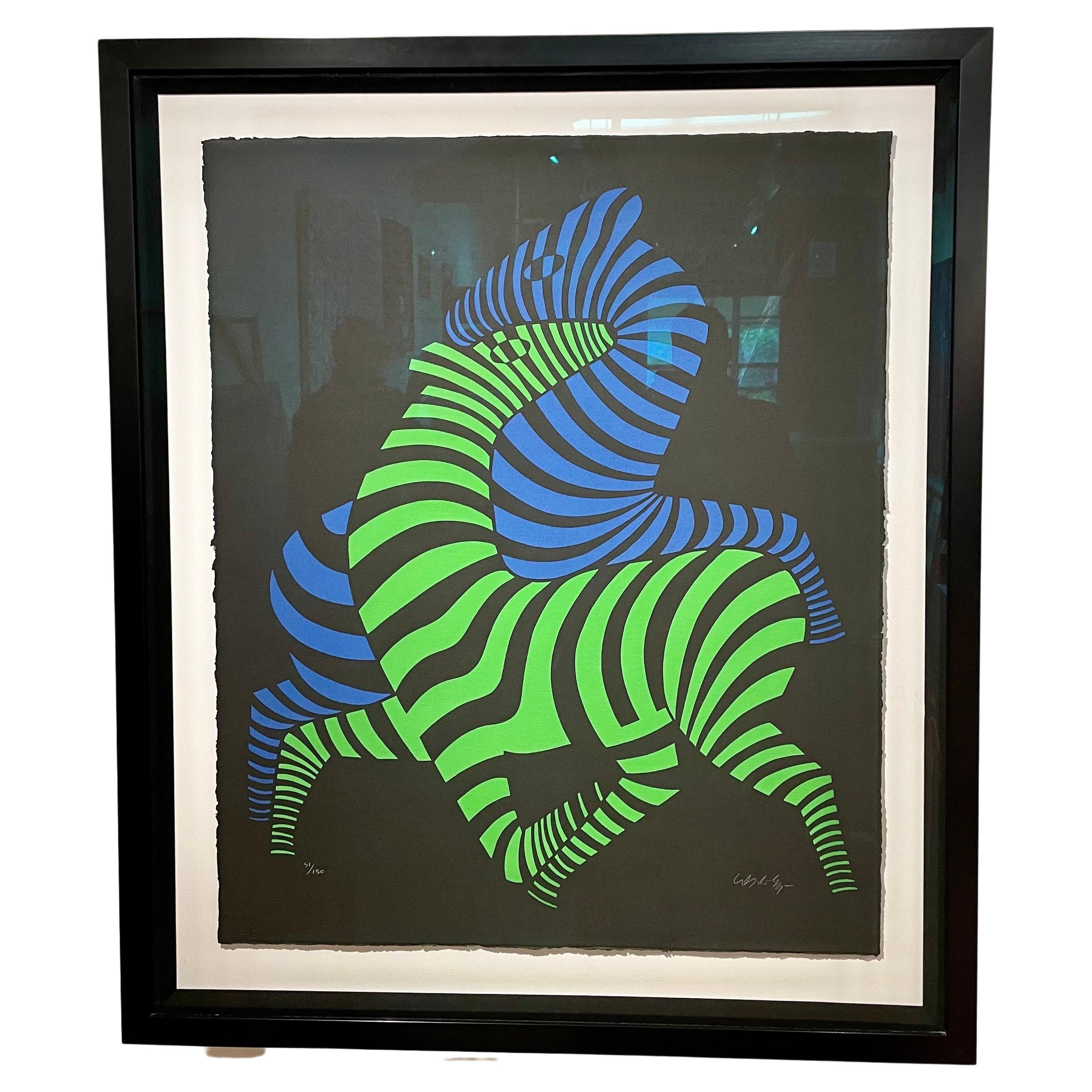 X Large Freshly Framed Zebras Serigraph Signed & Numbered by Victor Vasarely