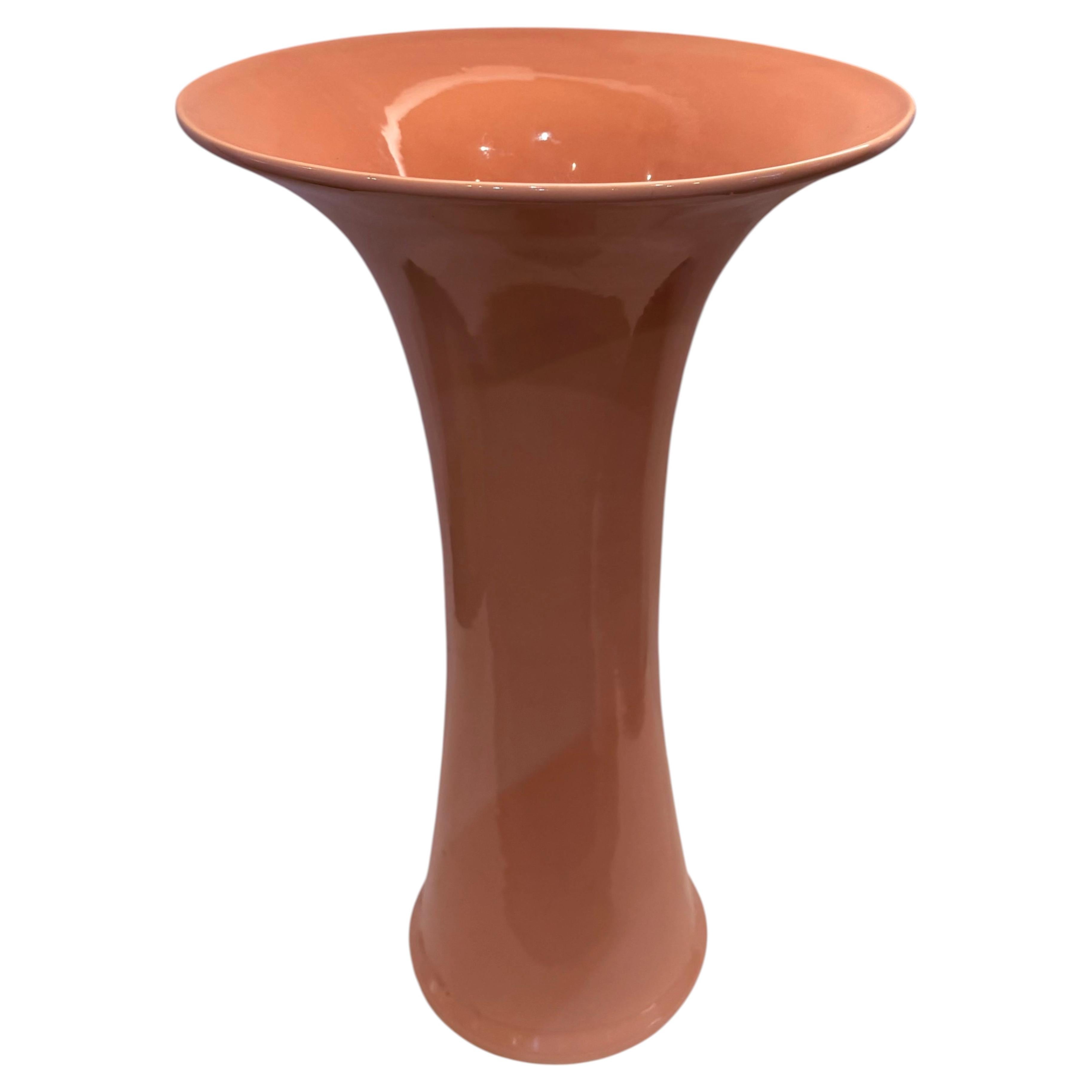 X Large Glazed Pink Ceramic Postmodern Canadian Vase by Beauceware For Sale