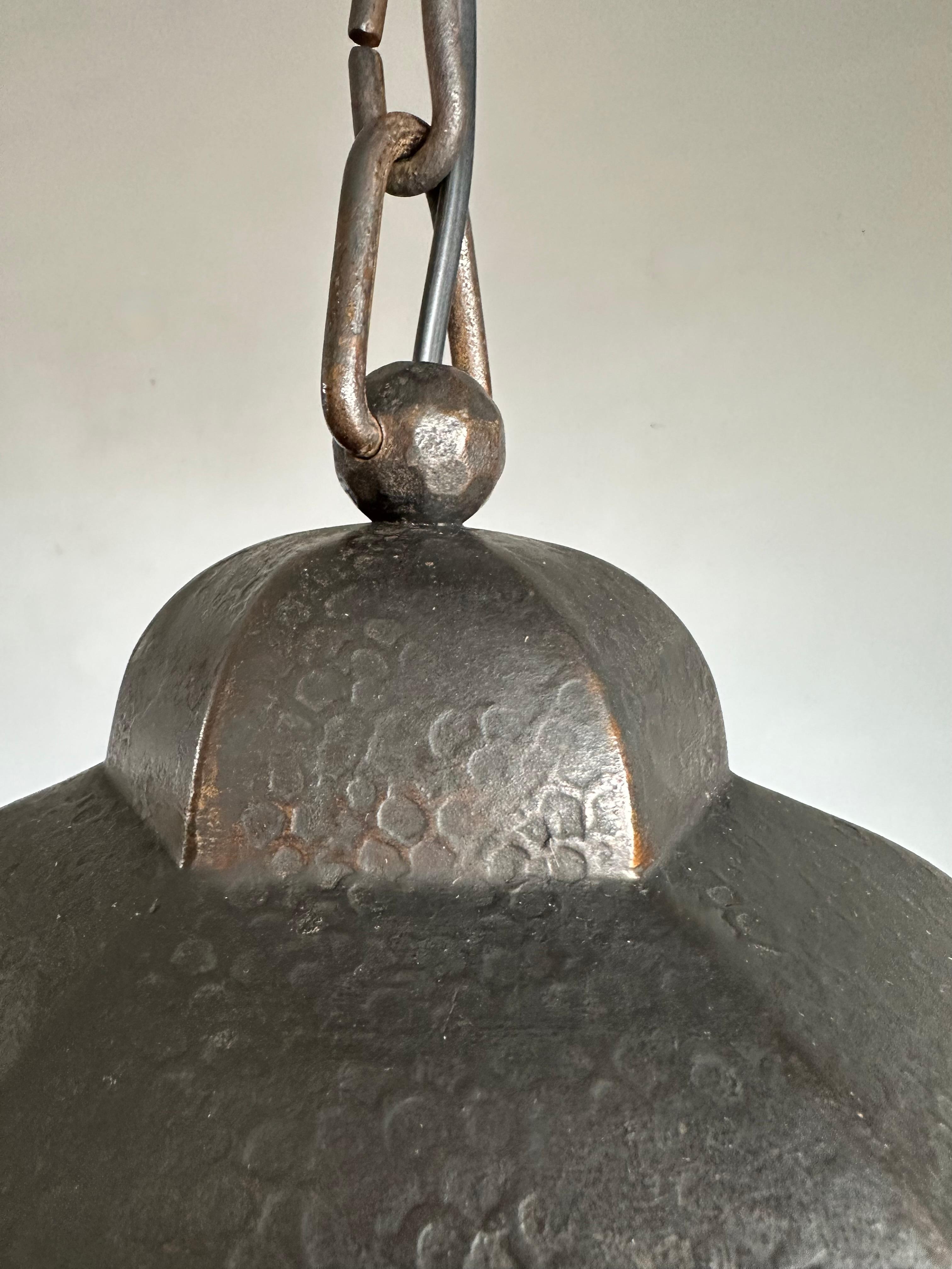 Extra Large Arts & Crafts Wrought Iron Porch or Hallway Pendant Light / Lantern For Sale 6