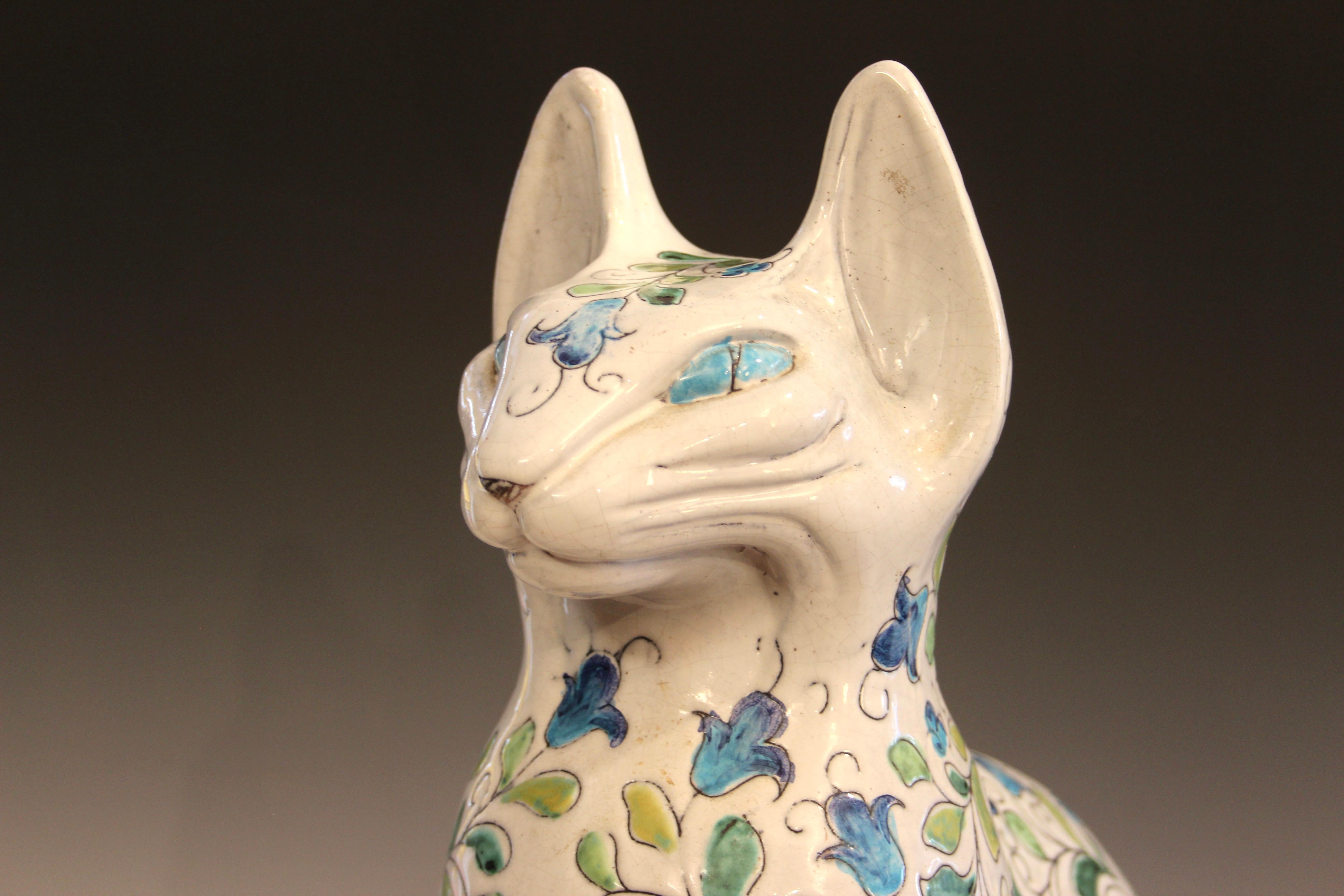 Terracotta X Grande Ceramica Italiana Raymor Gatto Pugi MCM Figura Animale d'Epoca 21