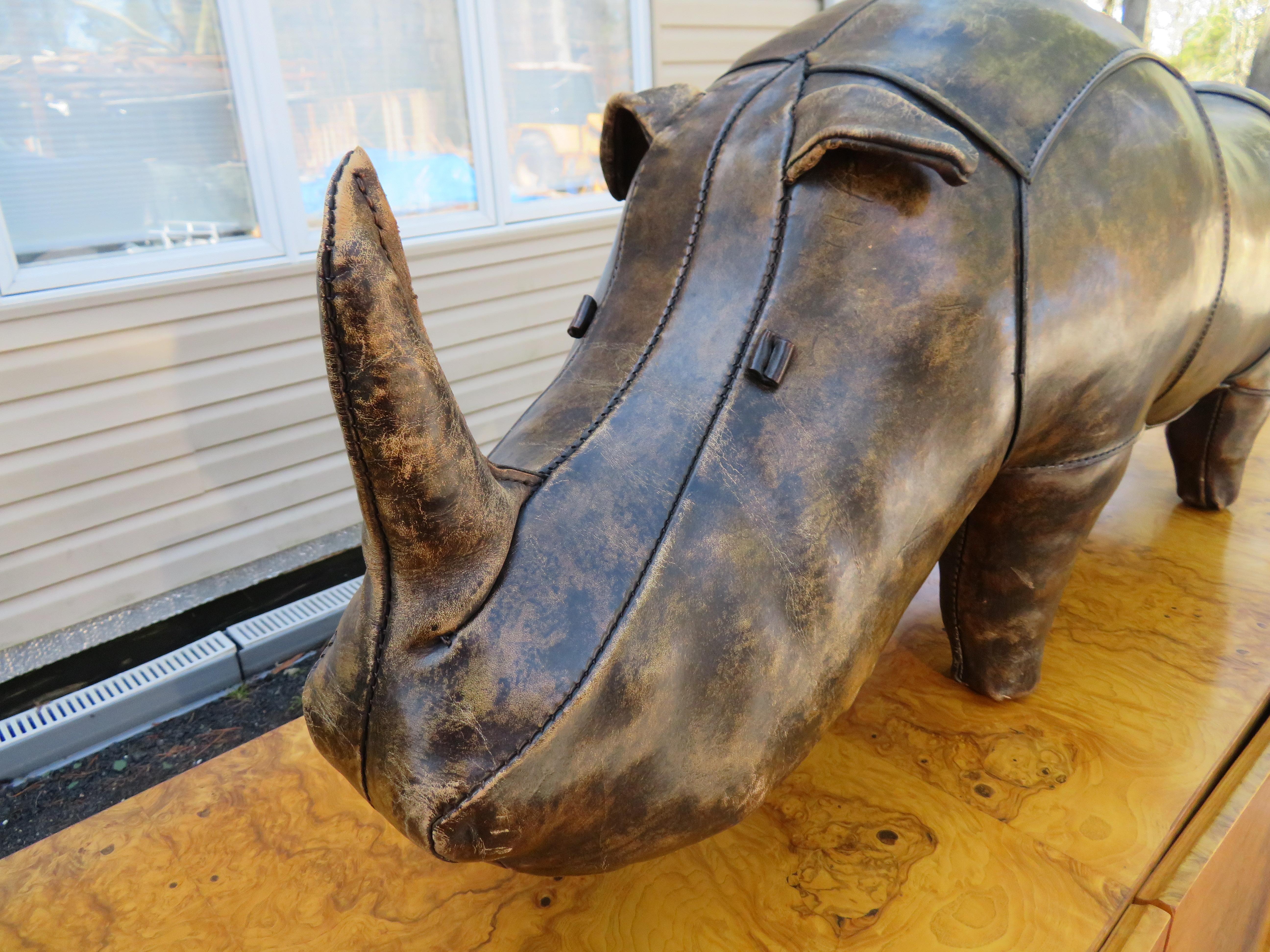 British X Large Leather Rhinoceros Footstool Dimitri Omersa Abercrombie & Fitch, 70's For Sale