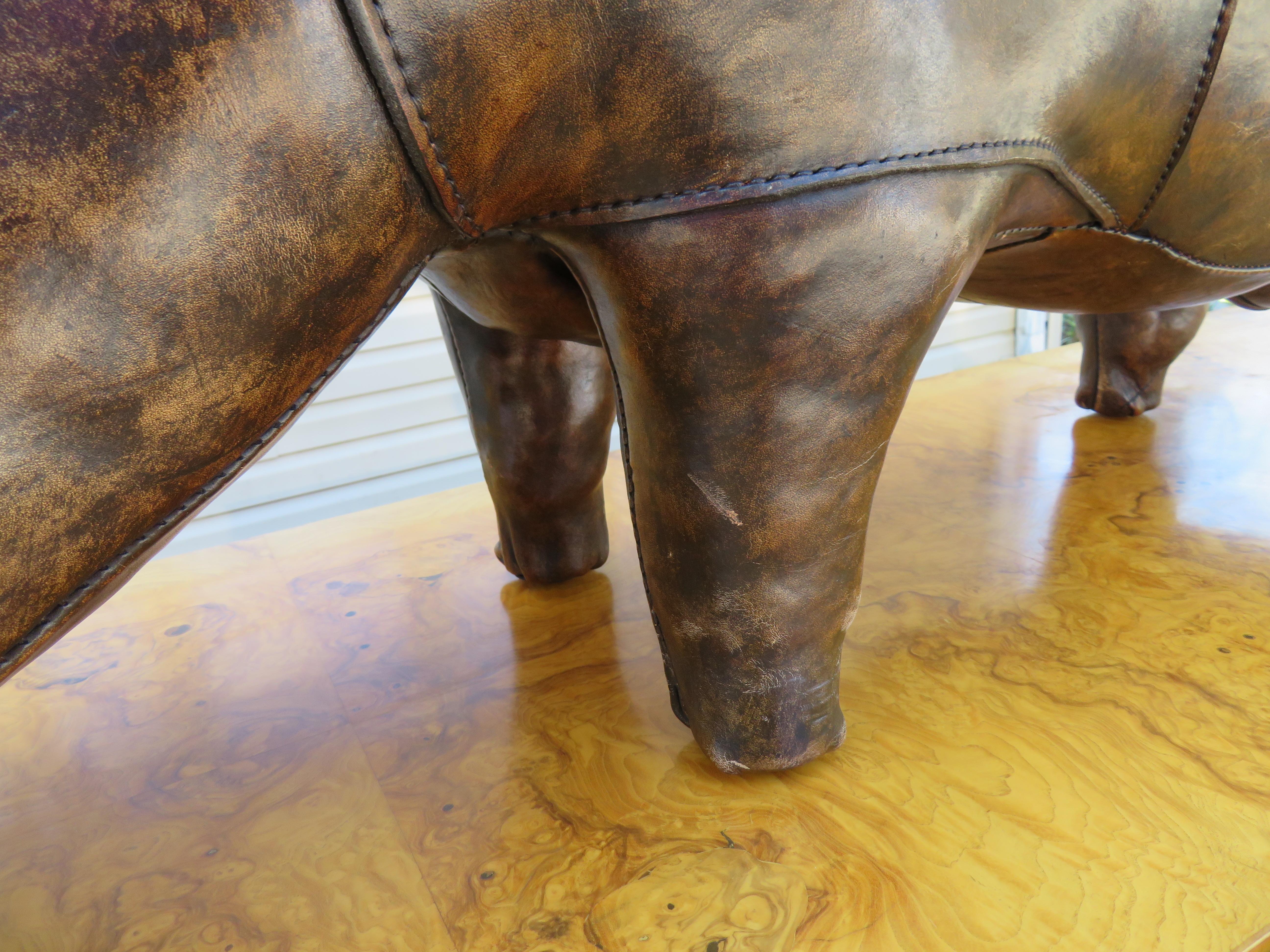 Late 20th Century X Large Leather Rhinoceros Footstool Dimitri Omersa Abercrombie & Fitch, 70's For Sale