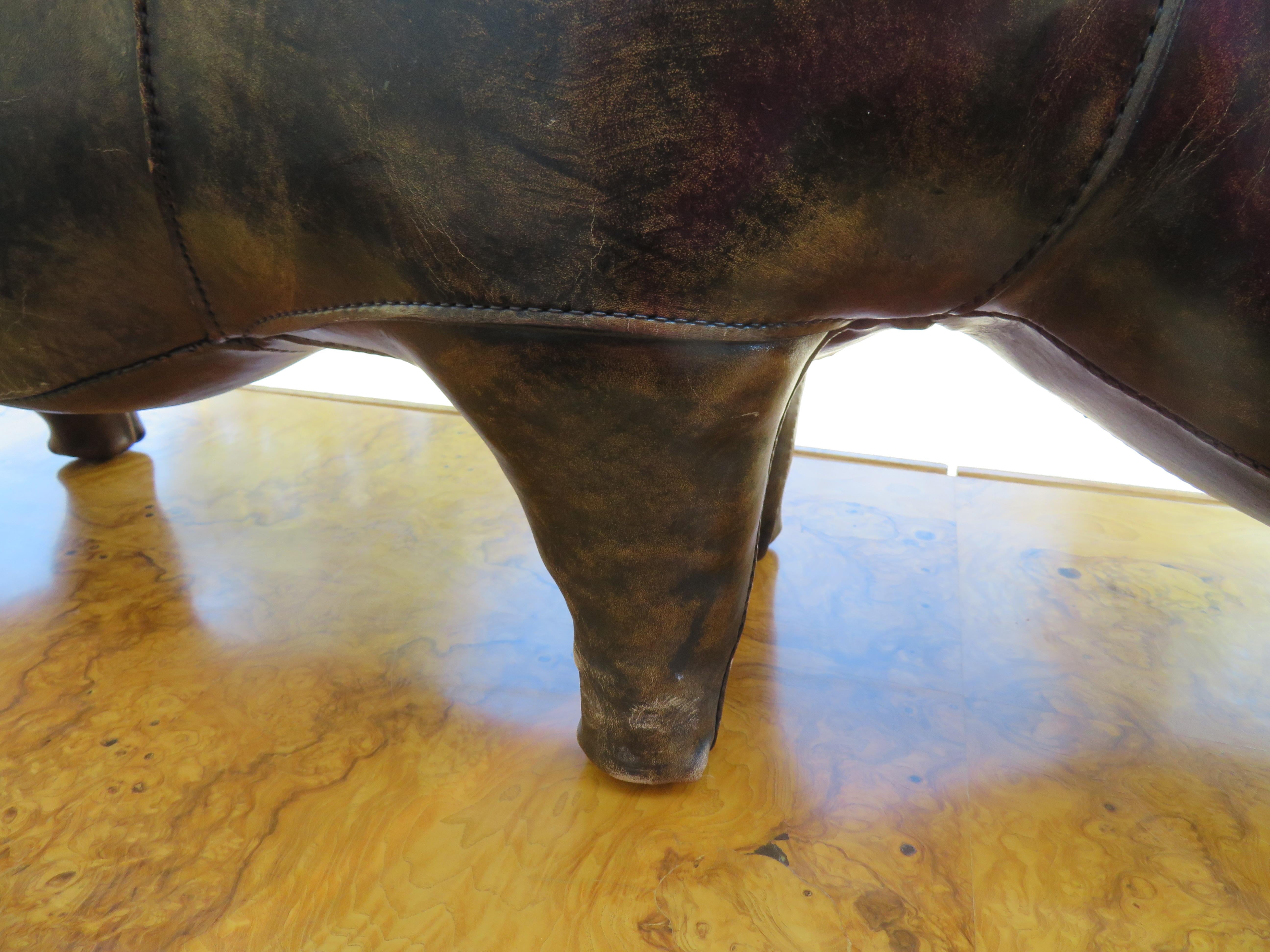 X Large Leather Rhinoceros Footstool Dimitri Omersa Abercrombie & Fitch, 70's For Sale 1