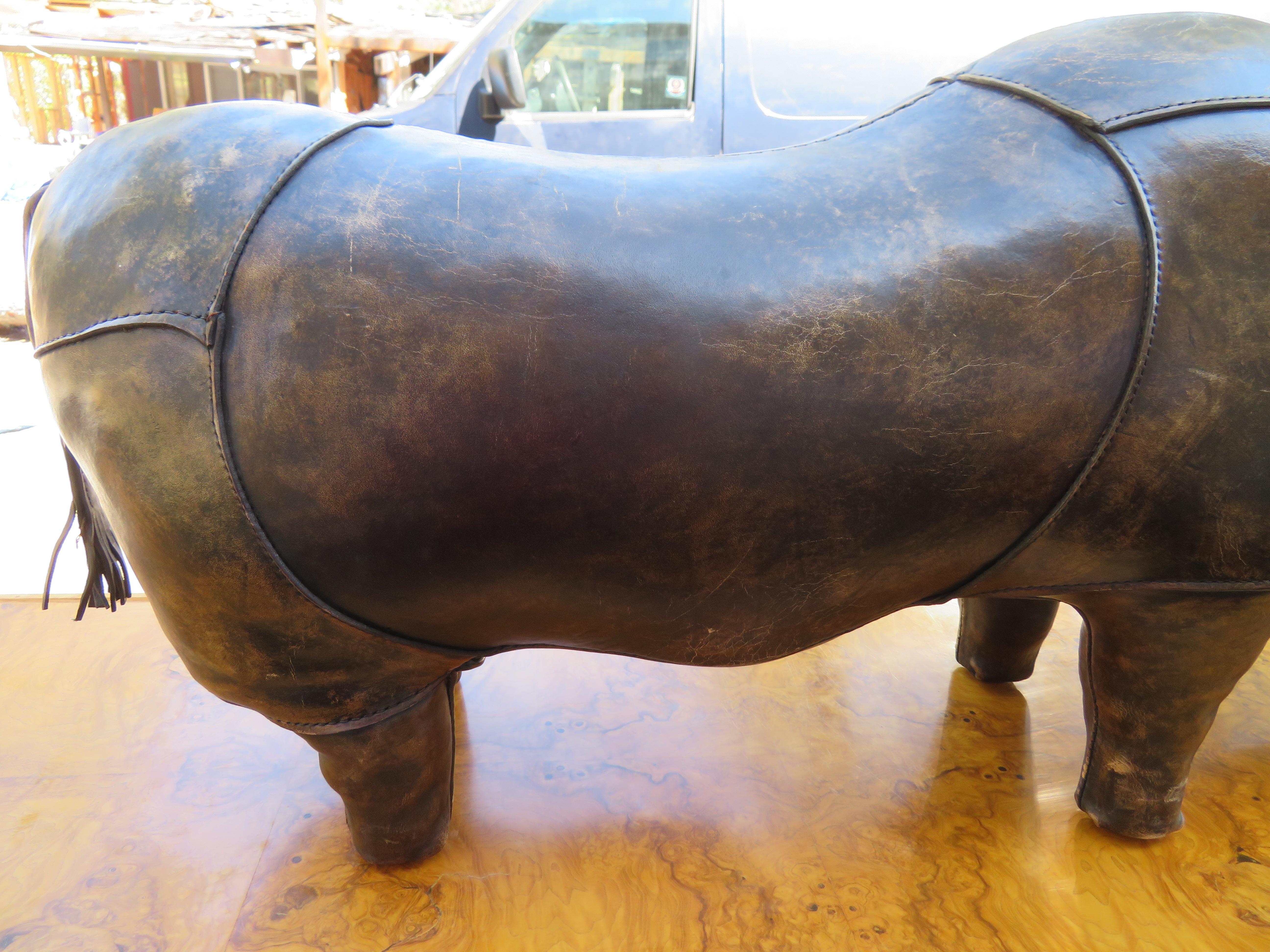 X Large Leather Rhinoceros Footstool Dimitri Omersa Abercrombie & Fitch, 70's For Sale 2