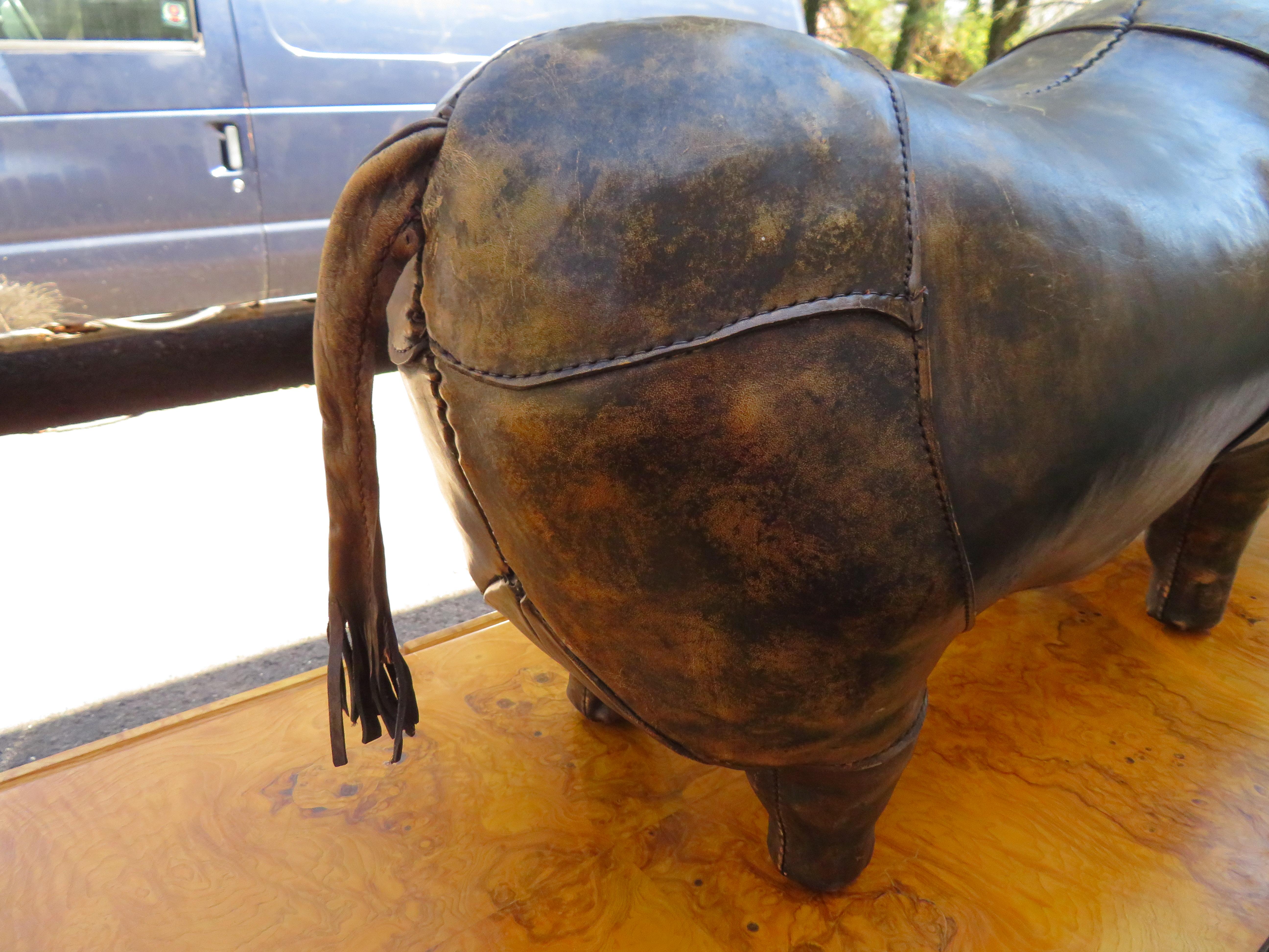 X Large Leather Rhinoceros Footstool Dimitri Omersa Abercrombie & Fitch, 70's For Sale 3