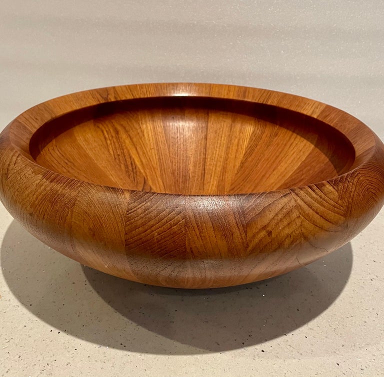 Beautiful and rare X-large staved teak salad bowl designed by Jens Quistgaard for Dansk, circa the 1980s. The piece is in great condition recently oiled.