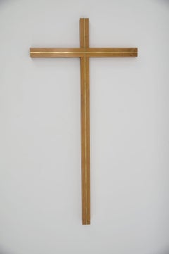 X-Large Mid-Century Modern Wallnut & Brass Crucifix, 1950s Germany