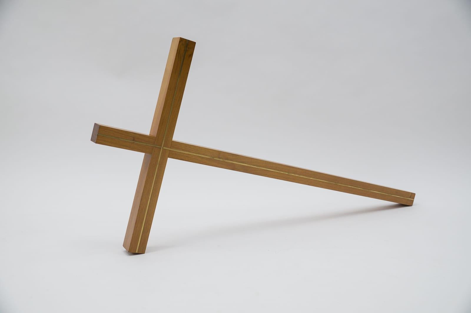 Mid-20th Century X-Large Mid-Century Modern Wallnut & Brass Crucifix, 1950s Germany For Sale