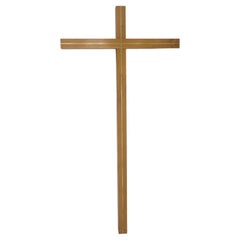 Retro X-Large Mid-Century Modern Wallnut & Brass Crucifix, 1950s Germany