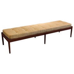 Extra Large Mid-Century Modern Walnut Upholstered Bench