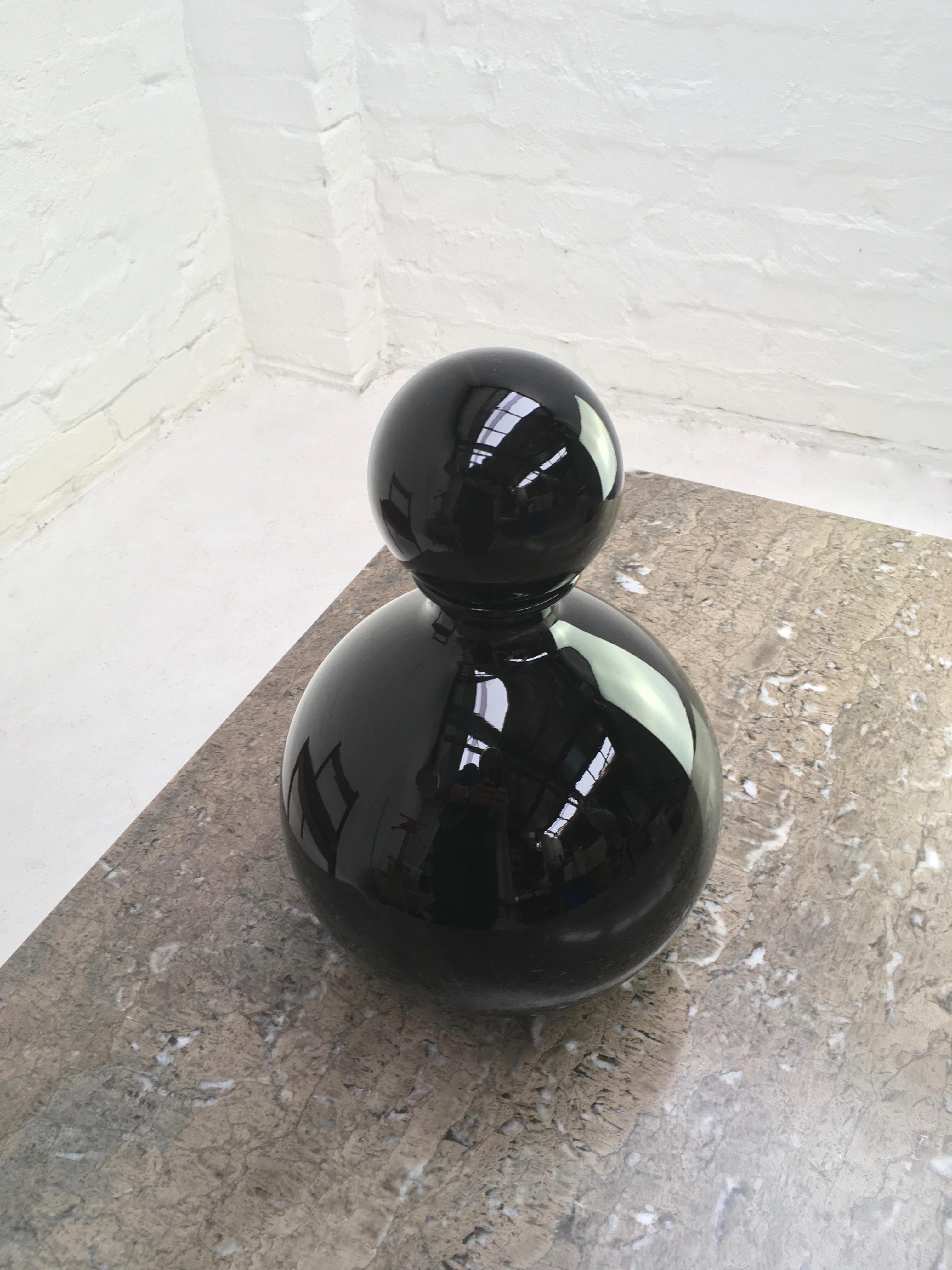 Mid-Century Modern Extra Large Opaque Black Empoli Glass Ball-Stoppered Decanter, Italy, 1960s