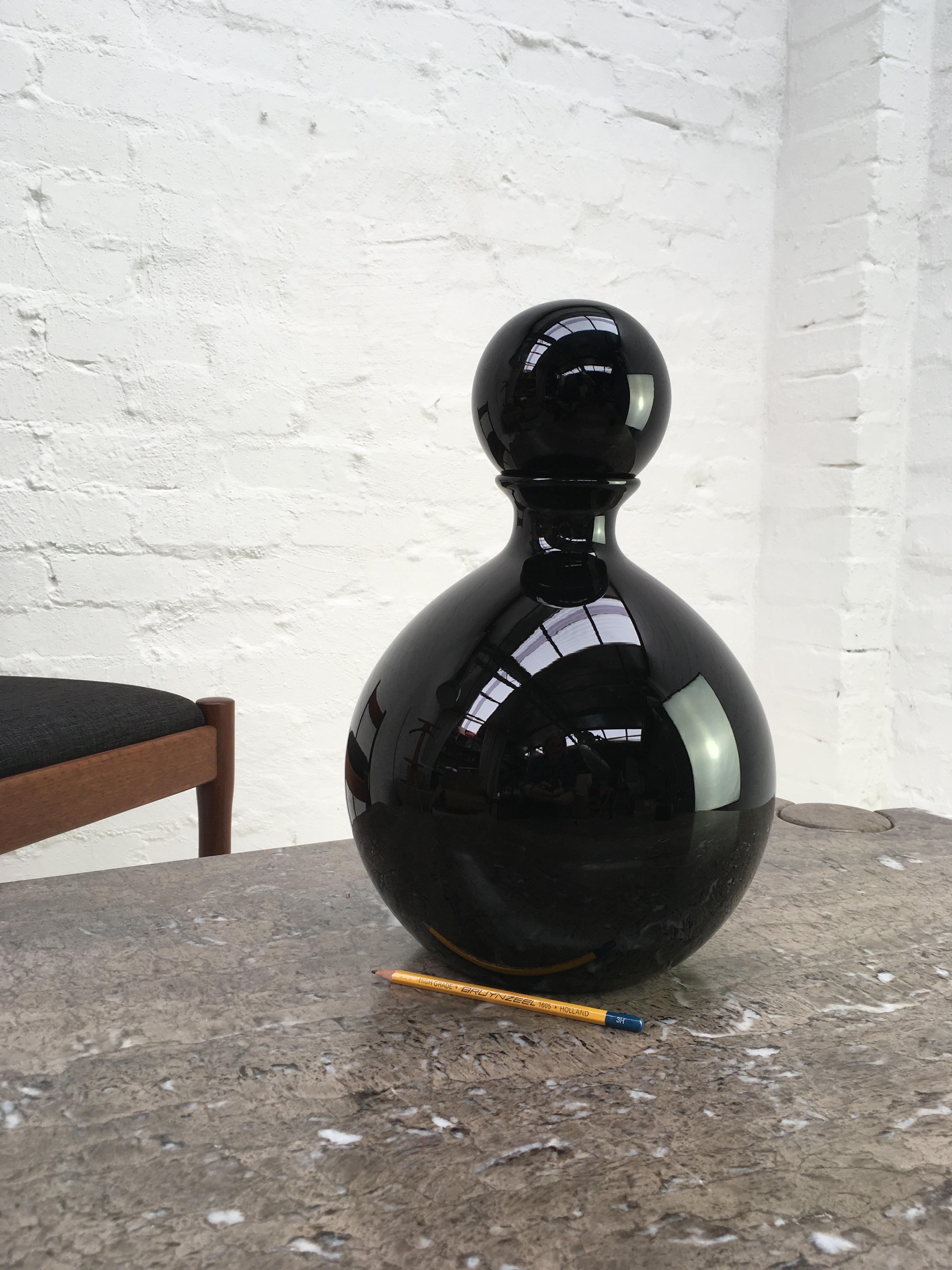 Art Glass Extra Large Opaque Black Empoli Glass Ball-Stoppered Decanter, Italy, 1960s