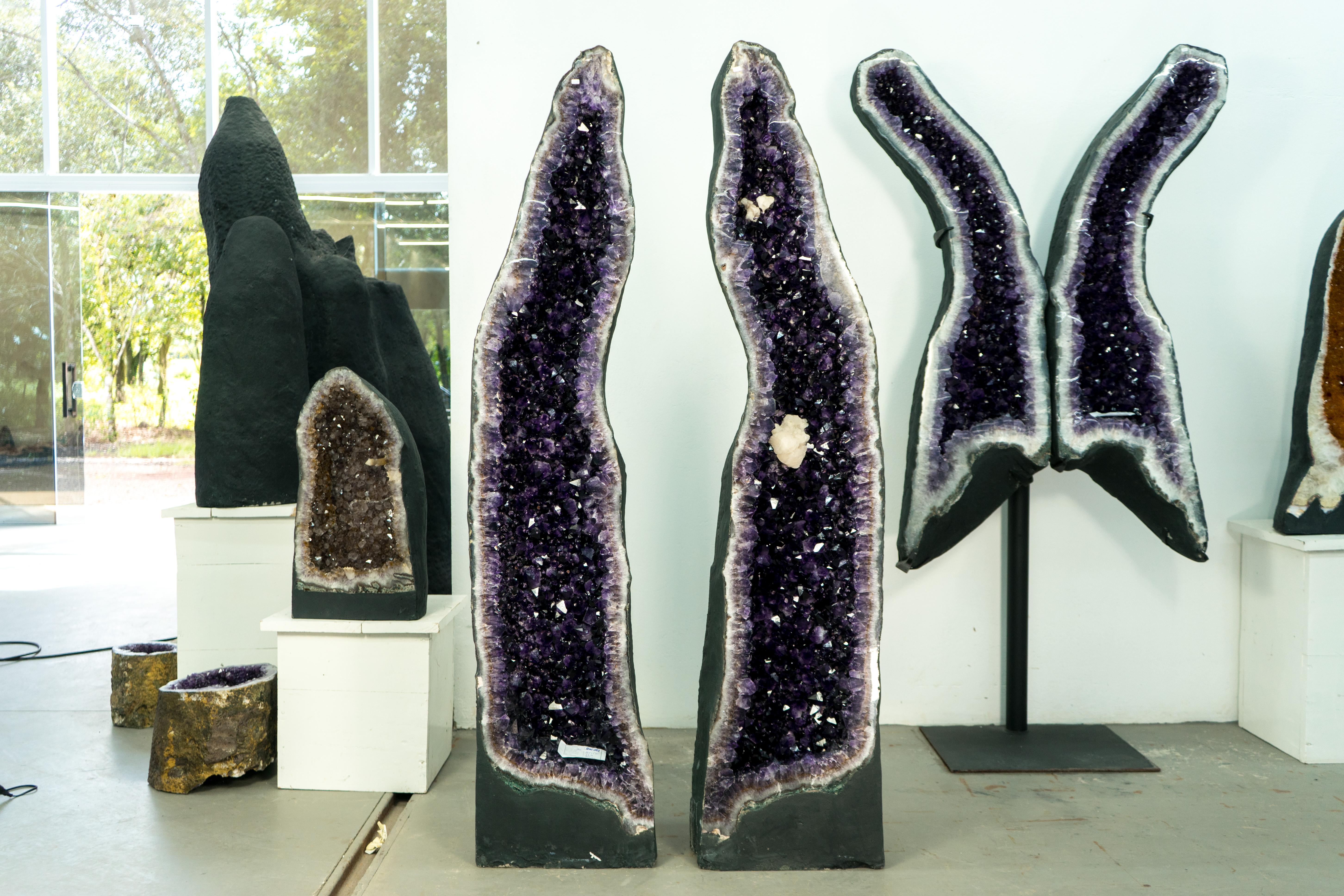 X-Large Tall Amethyst Cathedral Geodes Pair - 5.7 Ft, 750 Lb, with AAA Druzy For Sale 8