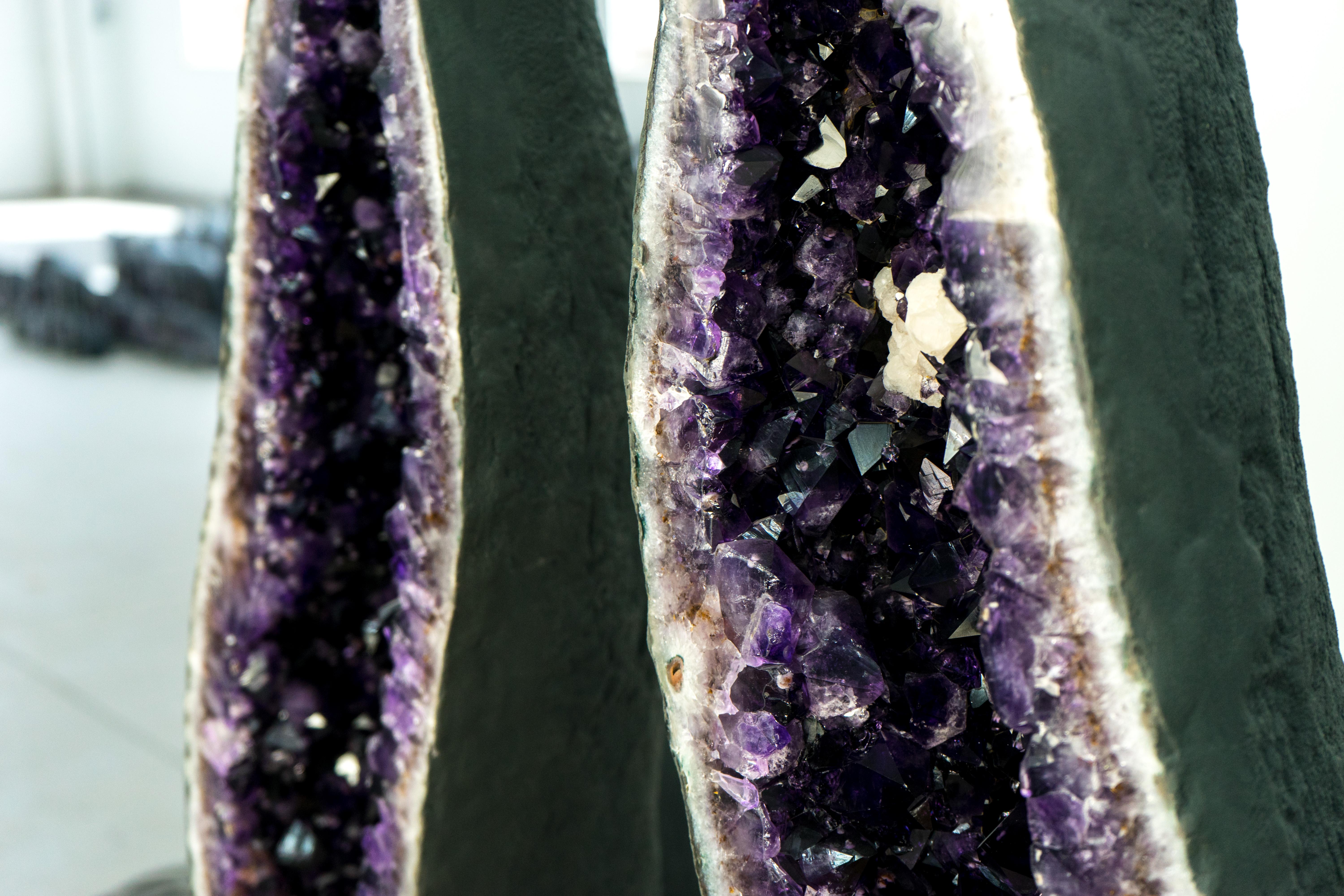 Agate X-Large Tall Amethyst Cathedral Geodes Pair - 5.7 Ft, 750 Lb, with AAA Druzy For Sale