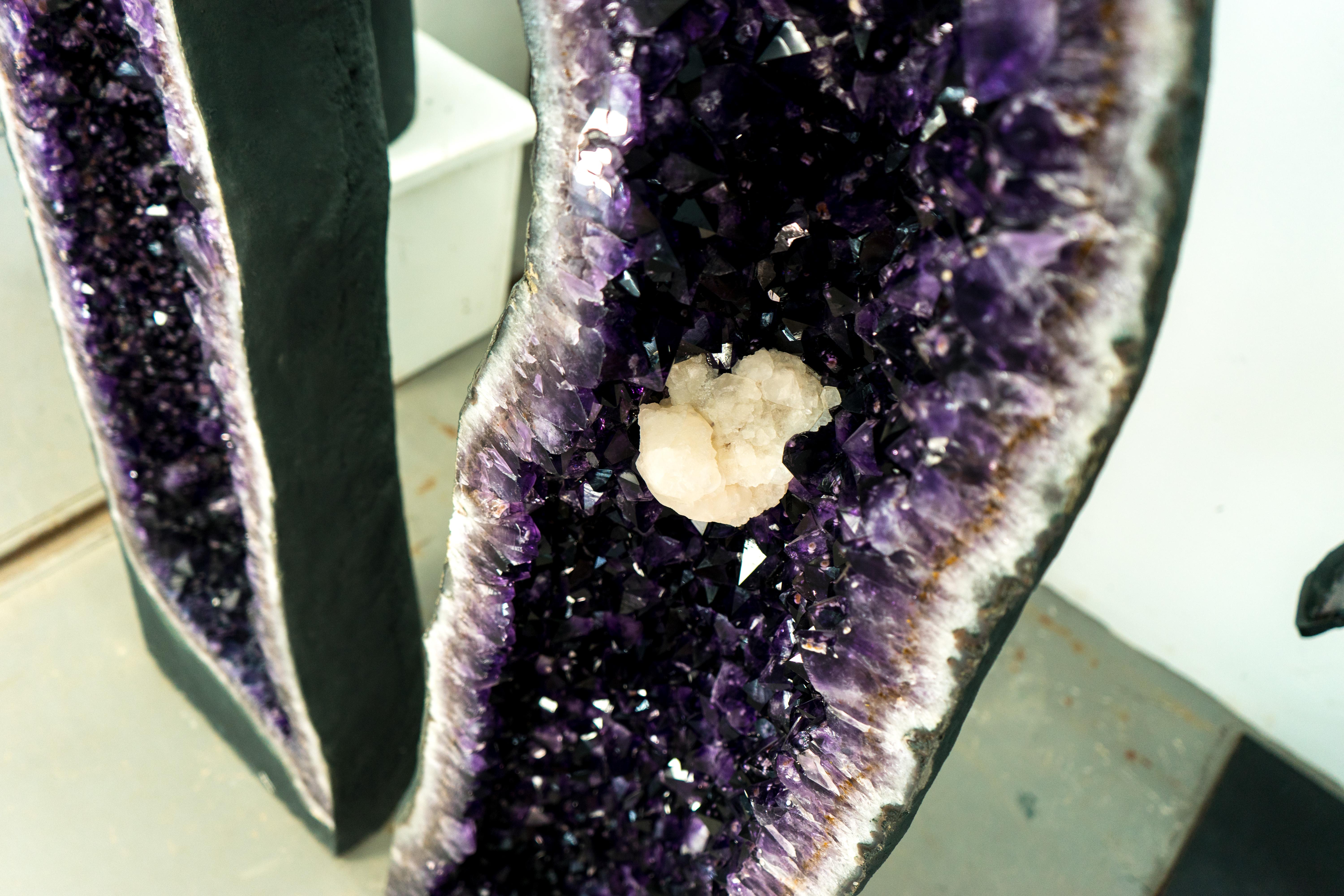 X-Large Tall Amethyst Cathedral Geodes Pair - 5.7 Ft, 750 Lb, with AAA Druzy For Sale 1
