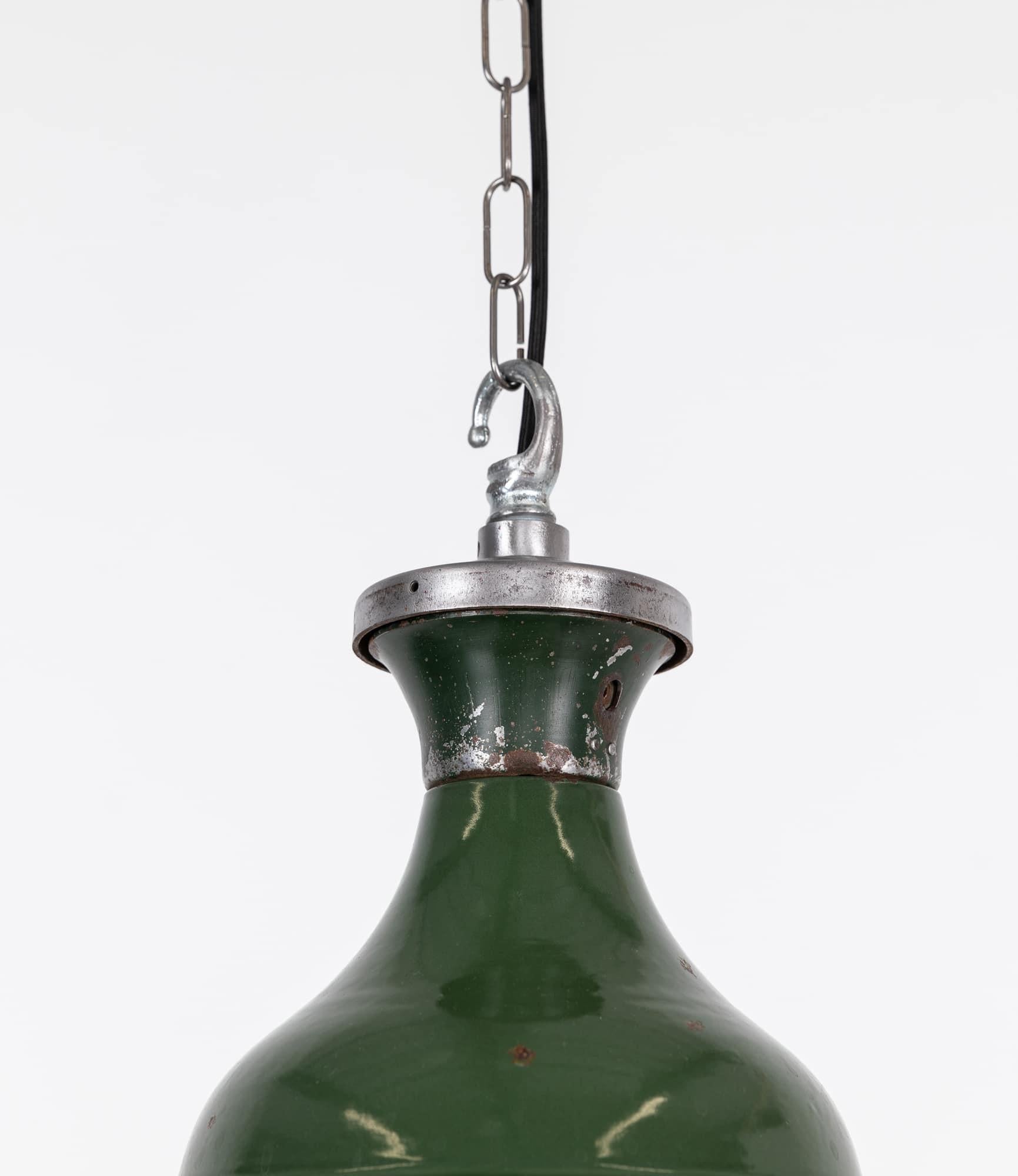 X-Large Vintage Industrial Benjamin Green Enamel Factory Pendant Light, C.1940 In Fair Condition For Sale In London, GB