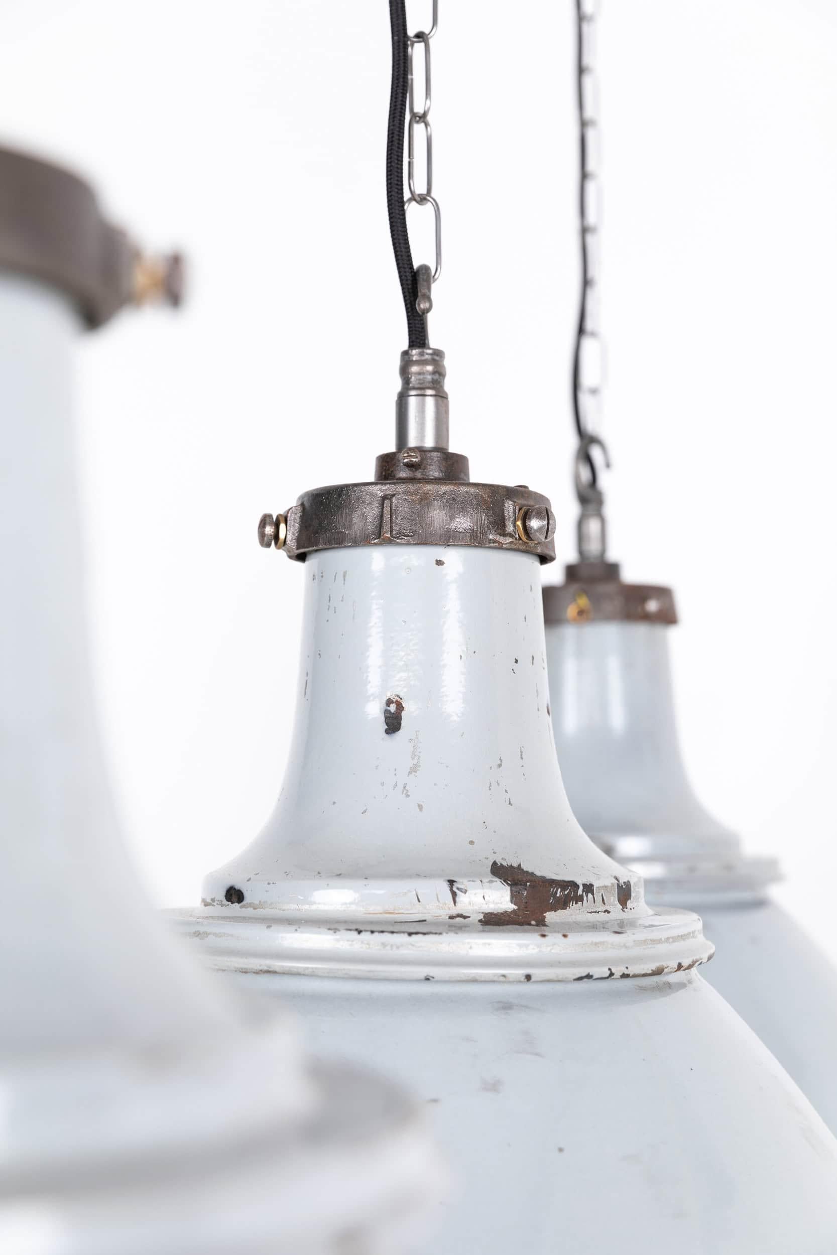English X-Large Vintage Industrial GEC Grey Enamel Factory Pendant Light, C.1930