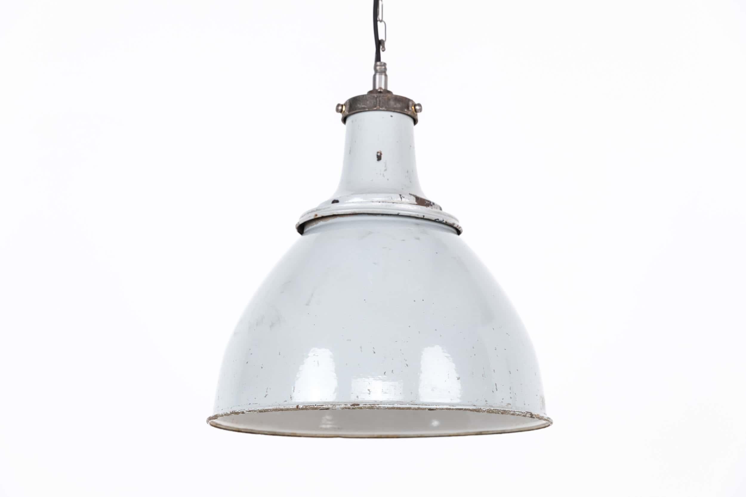 X-Large Vintage Industrial GEC Grey Enamel Factory Pendant Light, C.1930 In Fair Condition In London, GB