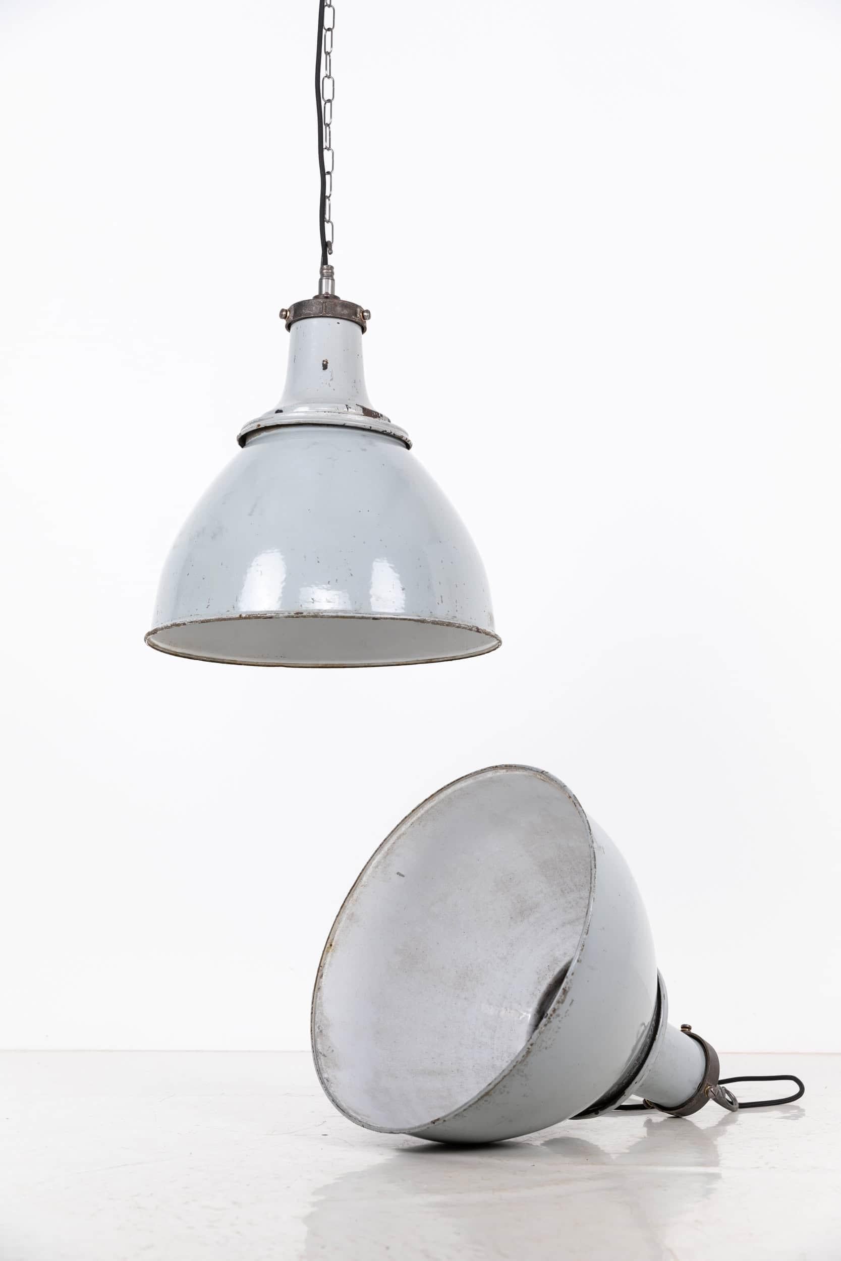 Mid-20th Century X-Large Vintage Industrial GEC Grey Enamel Factory Pendant Light, C.1930