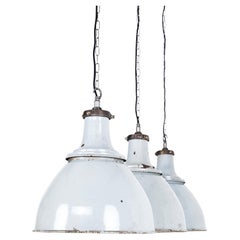 X-Grande Lampada a sospensione industriale d'epoca con smalto grigio GEC, C.C. 1930