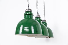 X-Large Vintage Industrial REVO Green Enamel Factory Pendant Light, C.1950