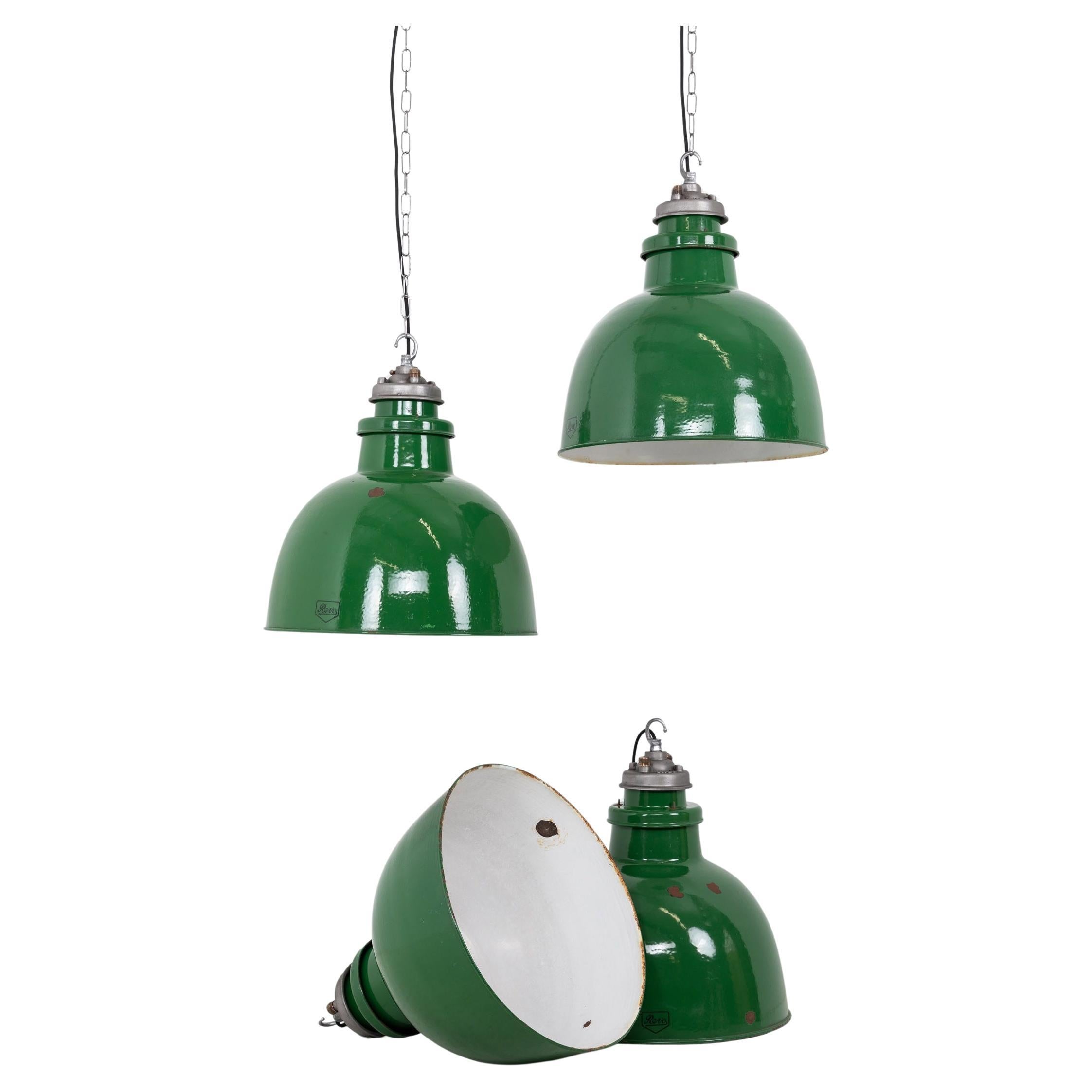 X-Large Vintage Industrial REVO Green Enamel Factory Pendant Light, C.1950