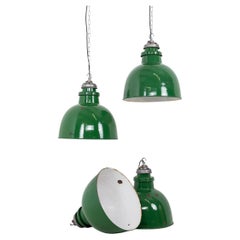 X-Large Vintage Industrial REVO Green Enamel Factory Pendant Light, C.1950