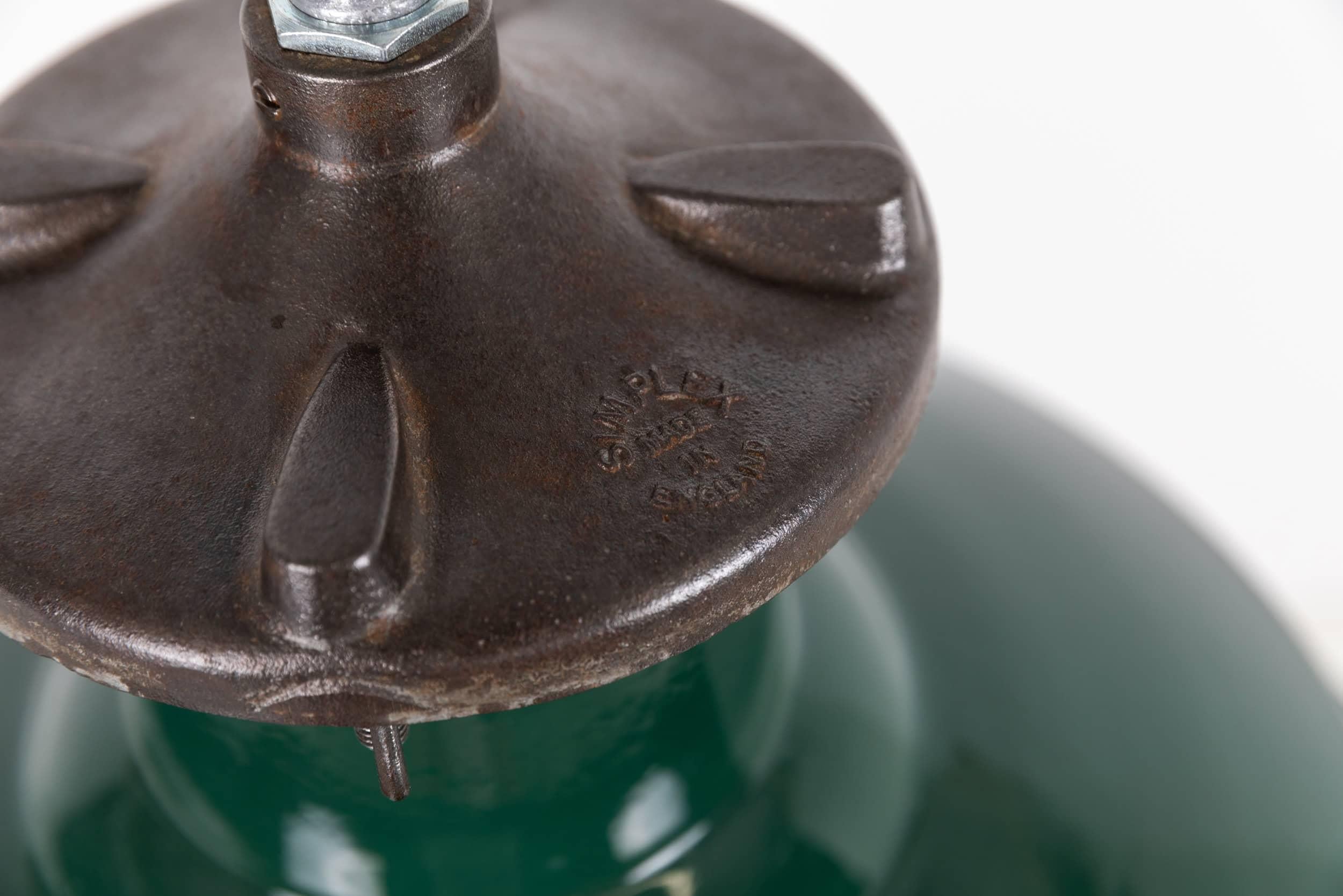 X-Large Vintage Industrial Simplex Green Enamel Factory Pendant Light, C.1930 In Fair Condition In London, GB