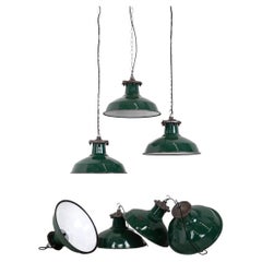 X-Large Vintage Industrial Simplex Green Enamel Factory Pendant Light, C.1930