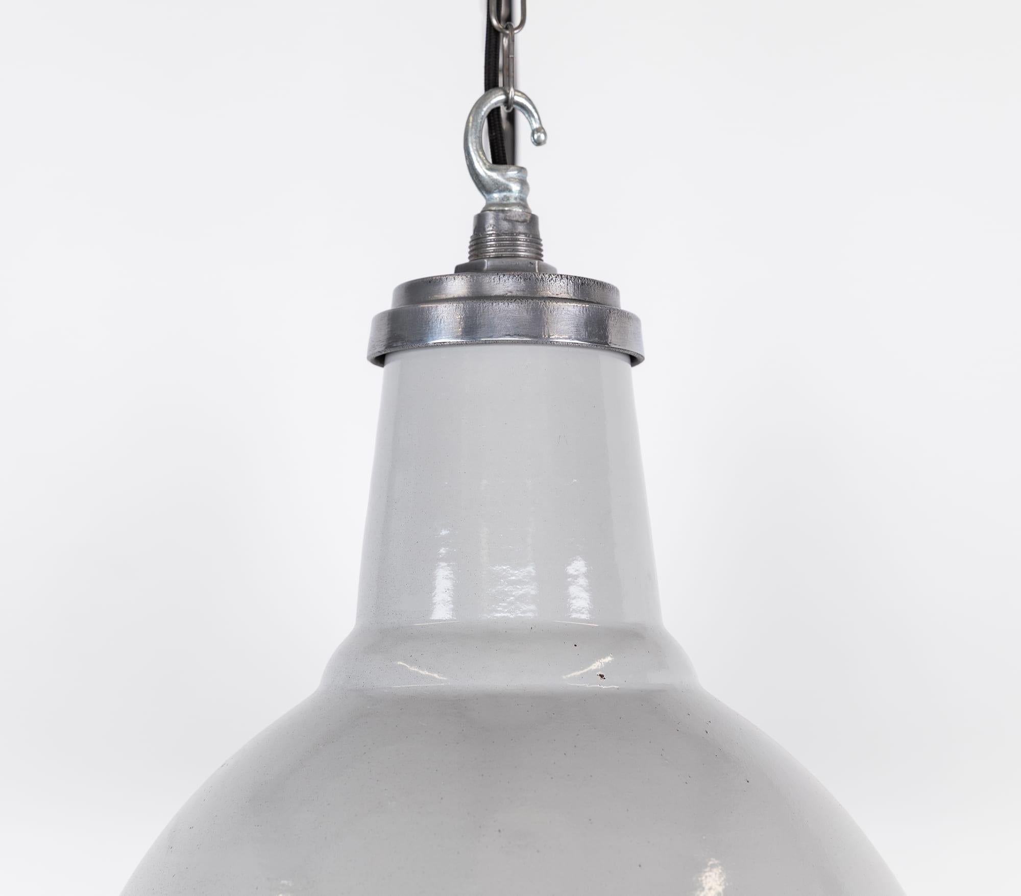 English X-Large Vintage Industrial Thorlux Grey Enamel Factory Pendant Light, C.1940 For Sale