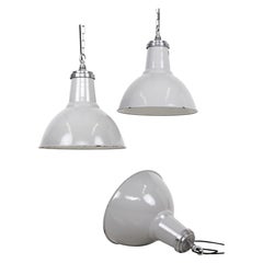 X-Large Vintage Industrial Thorlux Grey Enamel Factory Pendant Light, C.1940