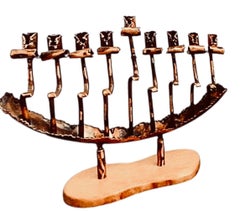 X-Large, Vintage Rami Zamir Torch Cut Hand Forged Brutalist Copper Menorah Israe