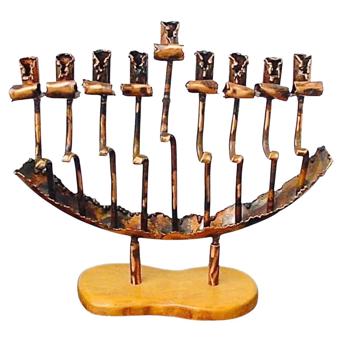 X-Large, Vintage Rami Zamir Torch Cut Hand Forged Brutalist Copper Menorah Israe