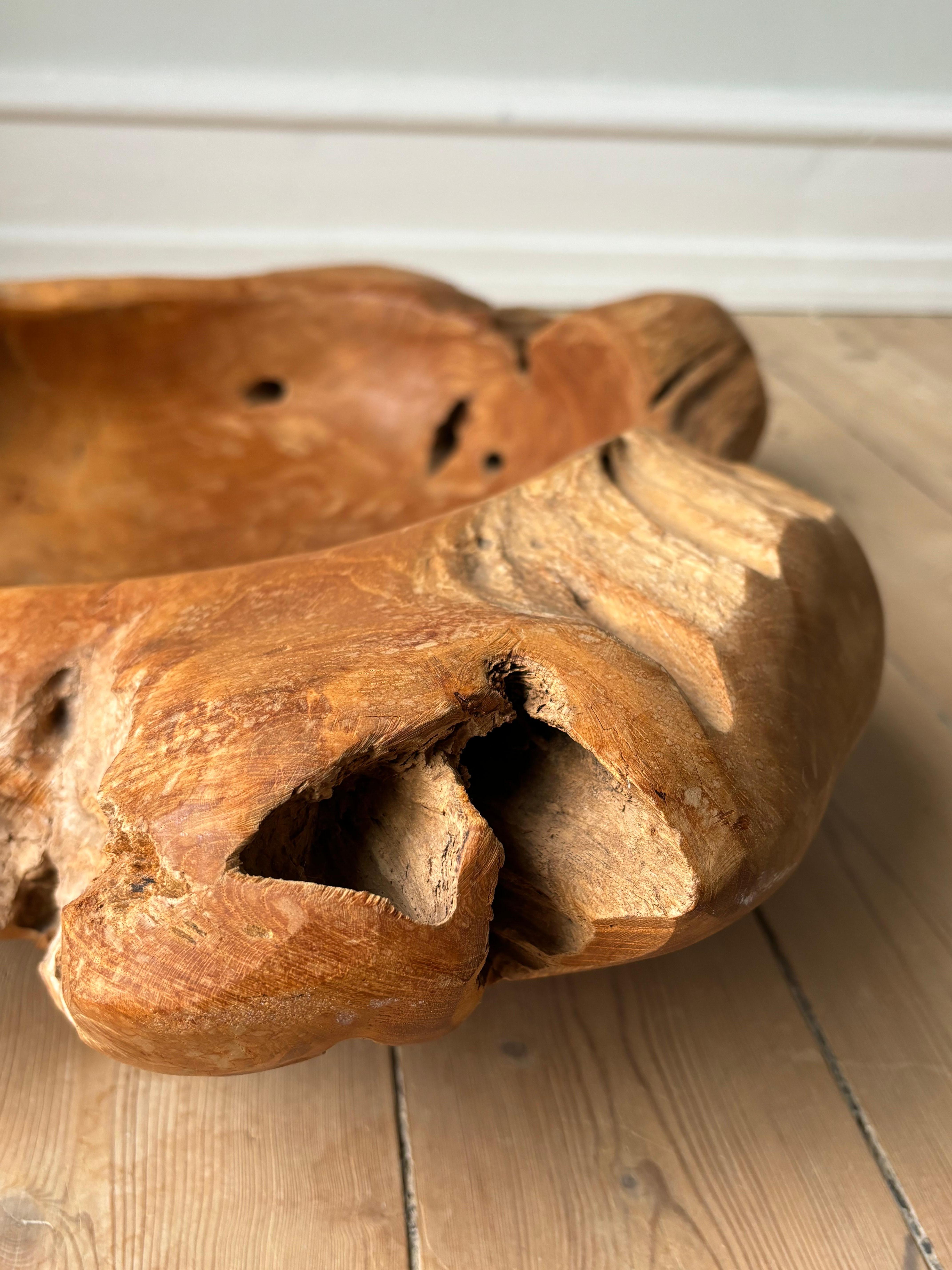 X-Large Vintage French Olive Wood Bowl, Early 20th Century For Sale 8