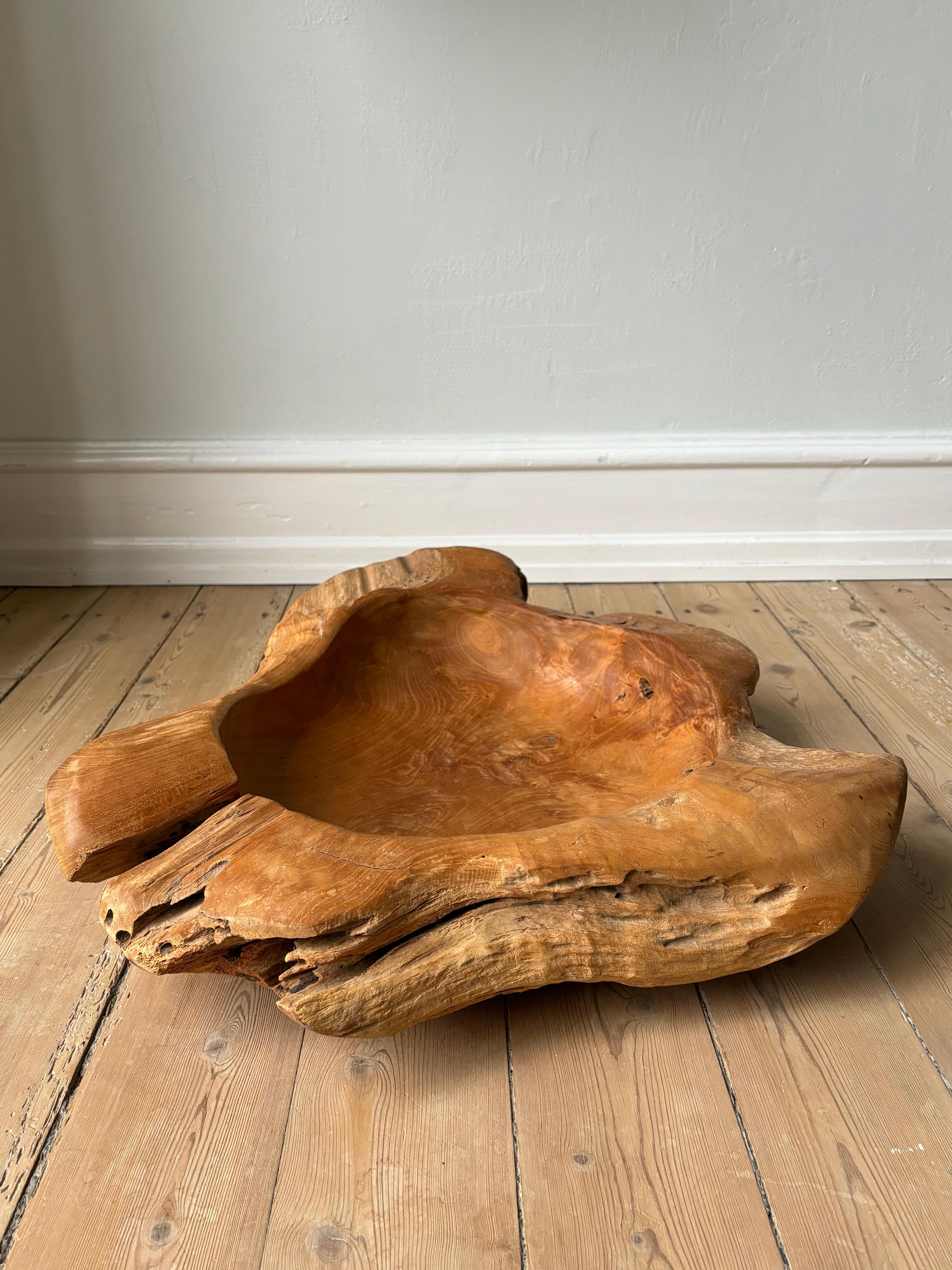 X-Large Vintage French Olive Wood Bowl, Early 20th Century For Sale 12