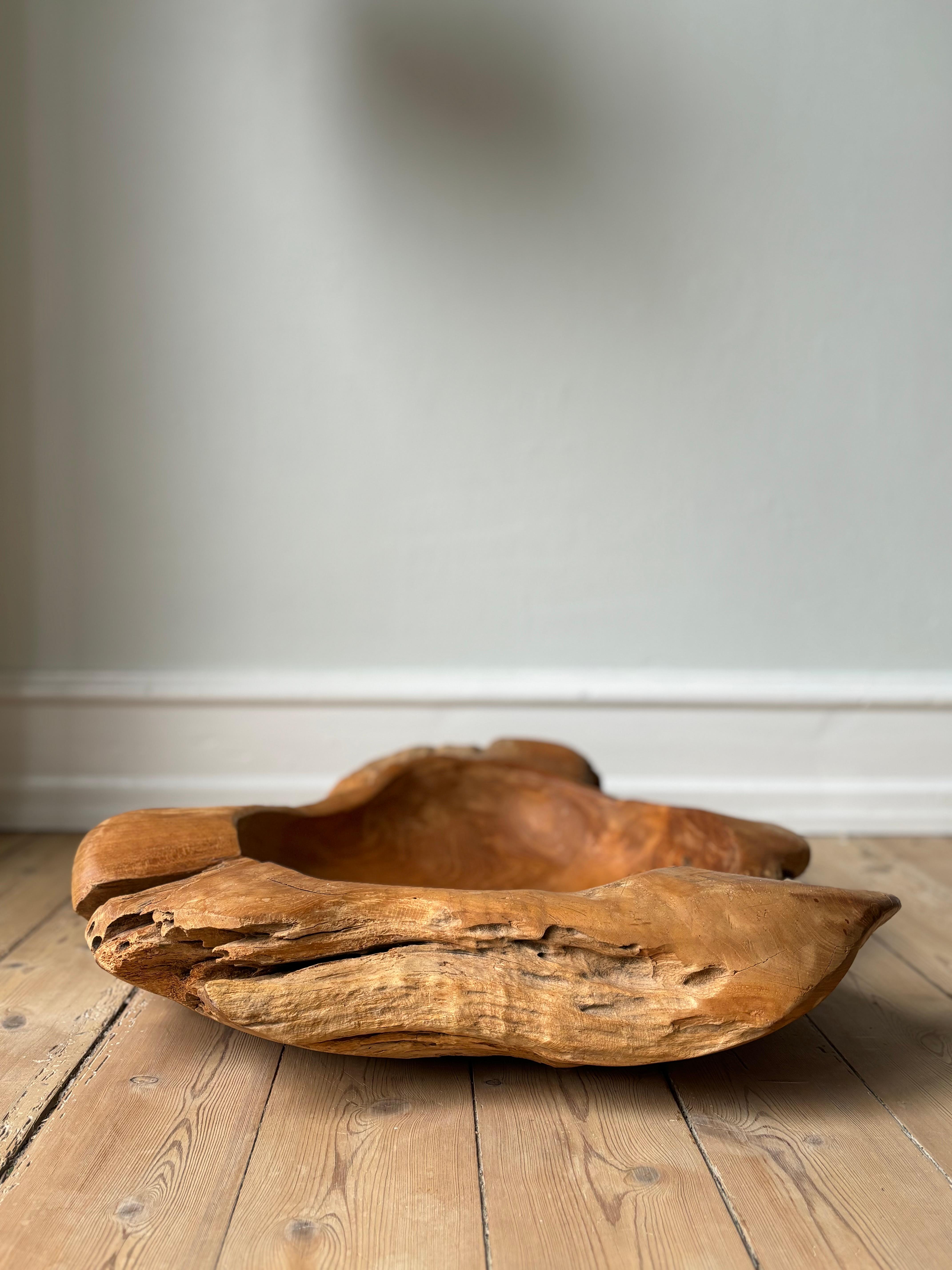 X-Large Vintage French Olive Wood Bowl, Early 20th Century In Good Condition For Sale In Copenhagen, DK