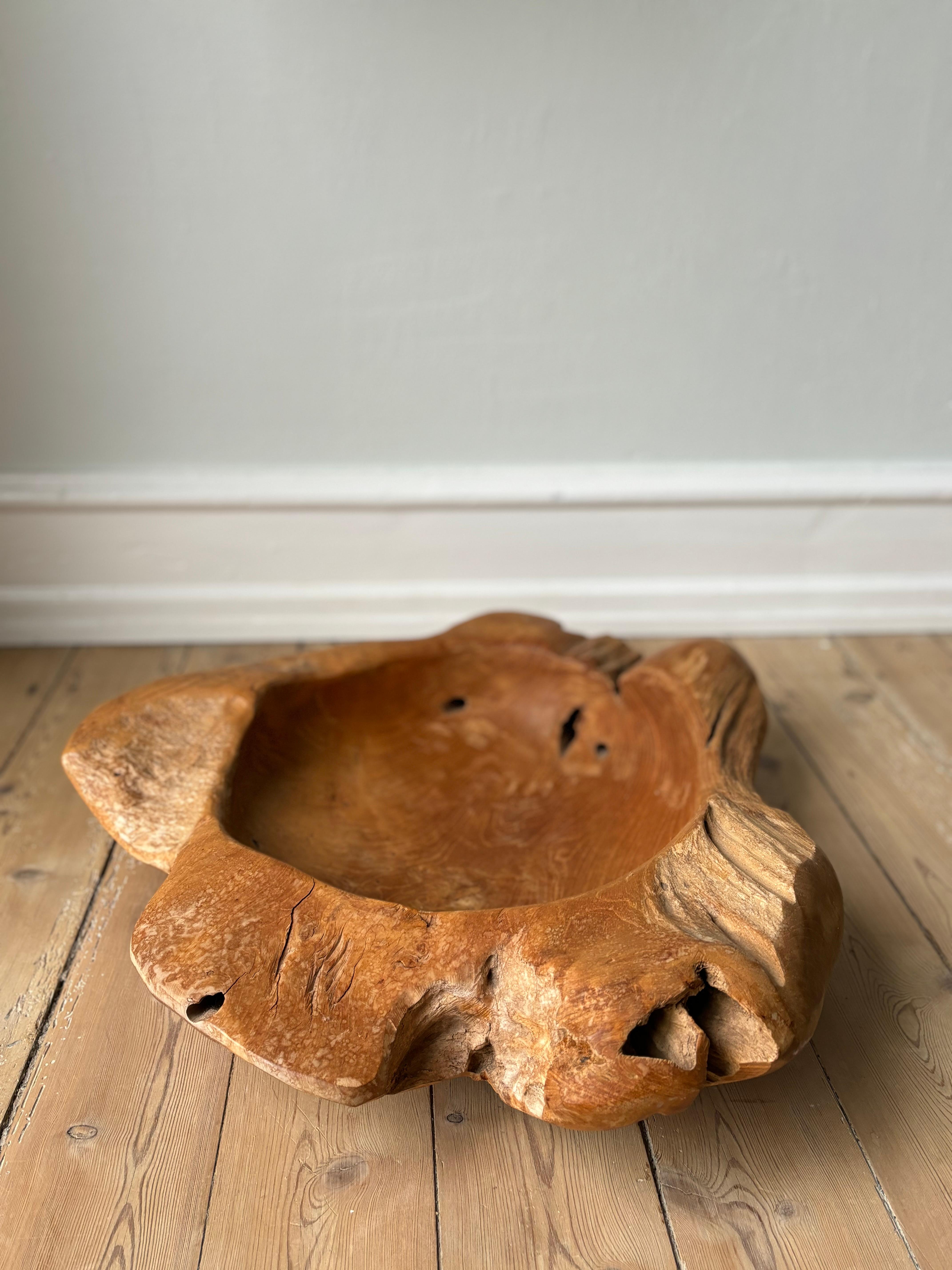 X-Large Vintage French Olive Wood Bowl, Early 20th Century For Sale 1