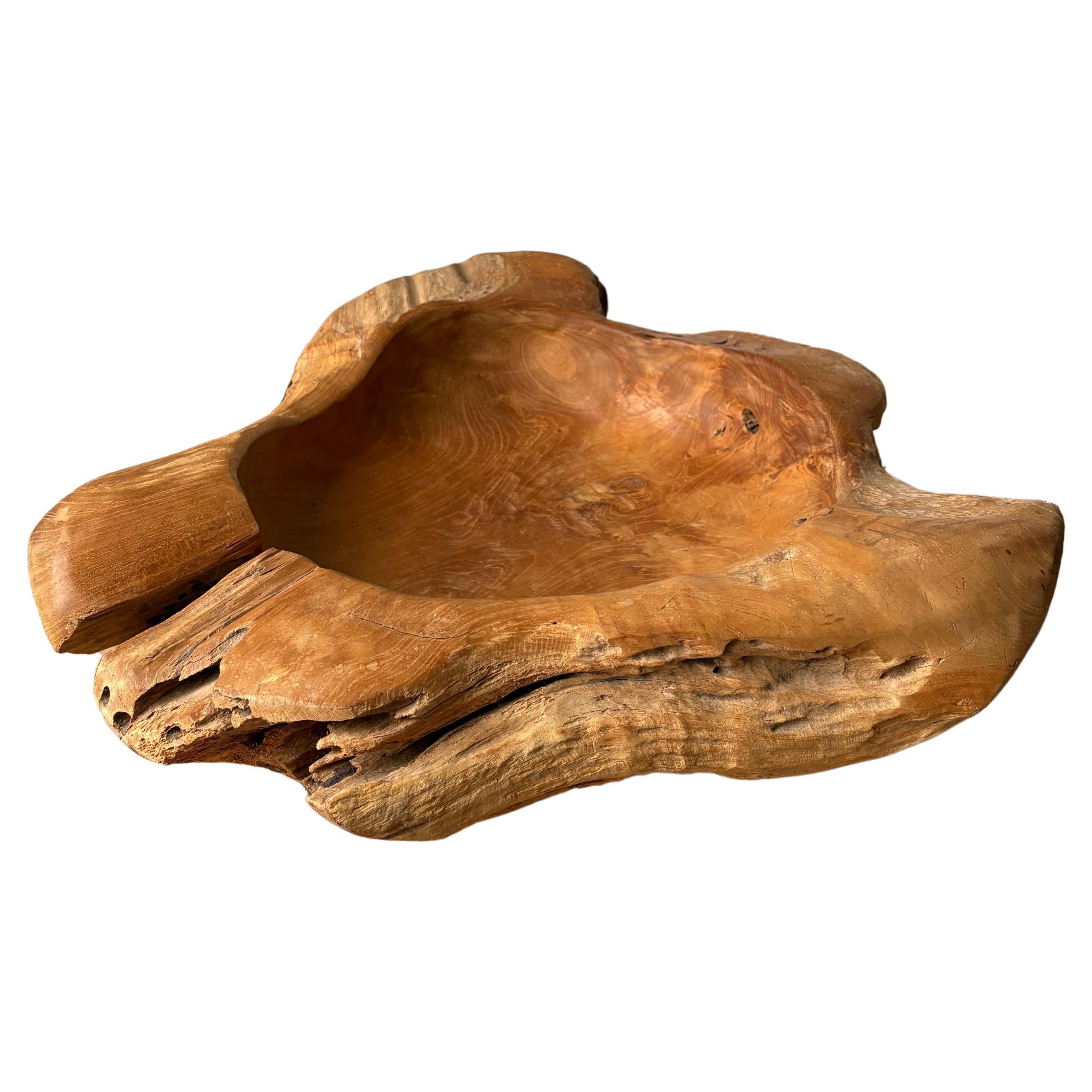 X-Large Vintage French Olive Wood Bowl, Early 20th Century