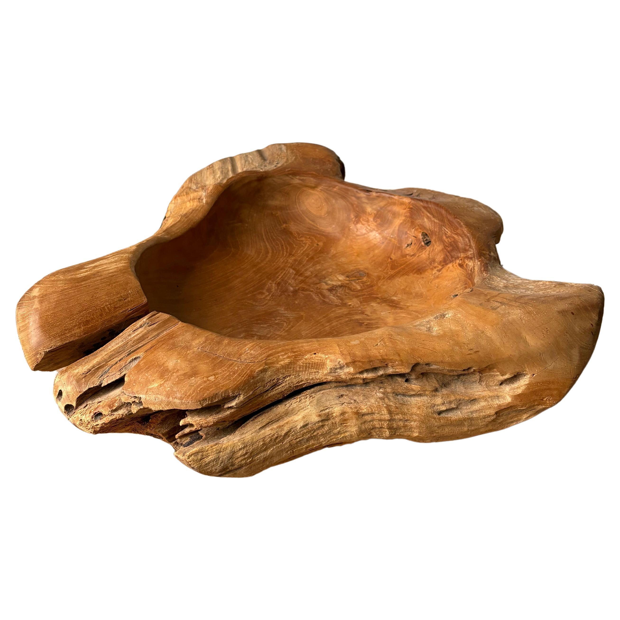 Large Vintage French Olive Wood Bowl, Early 20th Century For Sale