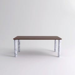 x Large Walnut and White Marble "Sunday" Dining Table, Jean-Baptiste Souletie