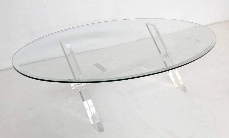 X Leg Acrylic and Oval Glass Coffee Table at 1stDibs | oval acrylic ...