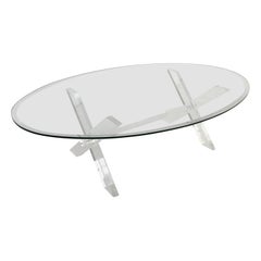 X Leg Acrylic and Oval Glass Coffee Table
