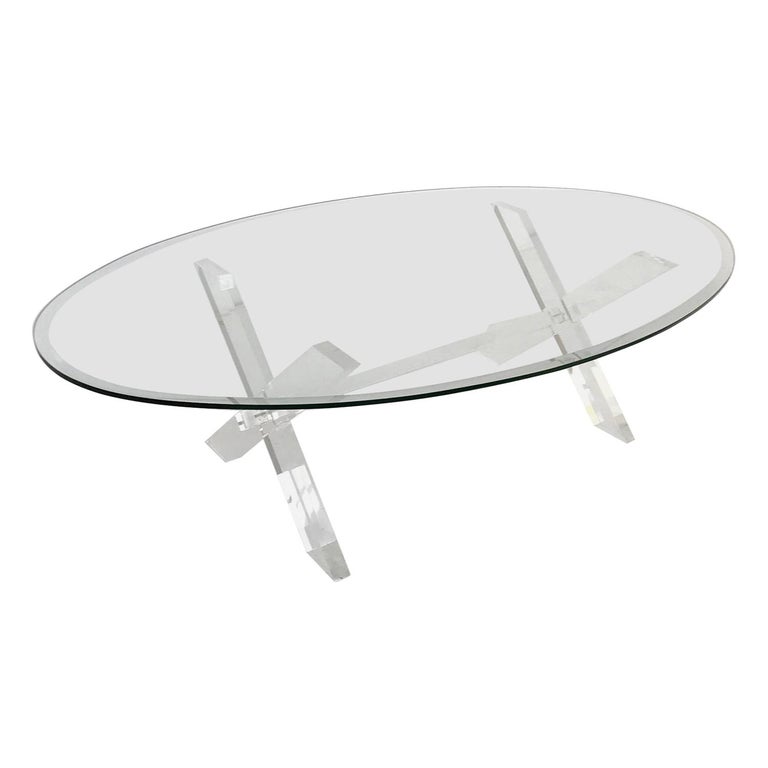 X Leg Acrylic and Oval Glass Coffee Table at 1stDibs oval acrylic