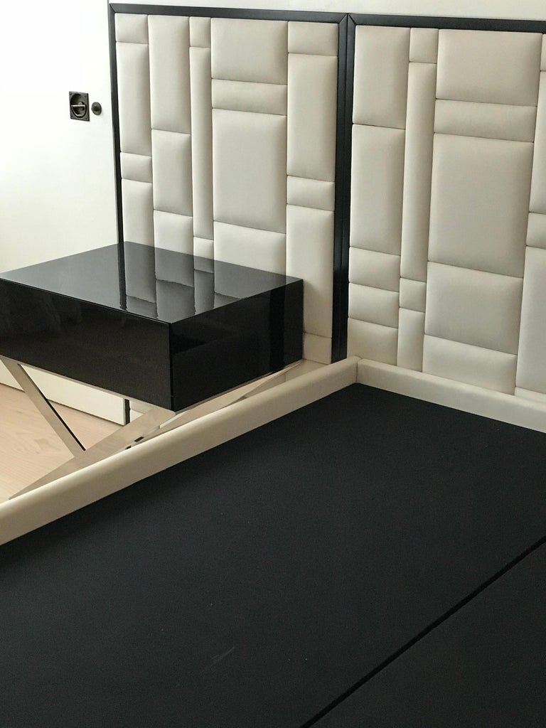 XLeg Bedside Table in Black Lacquered and Polished Stainless Steel