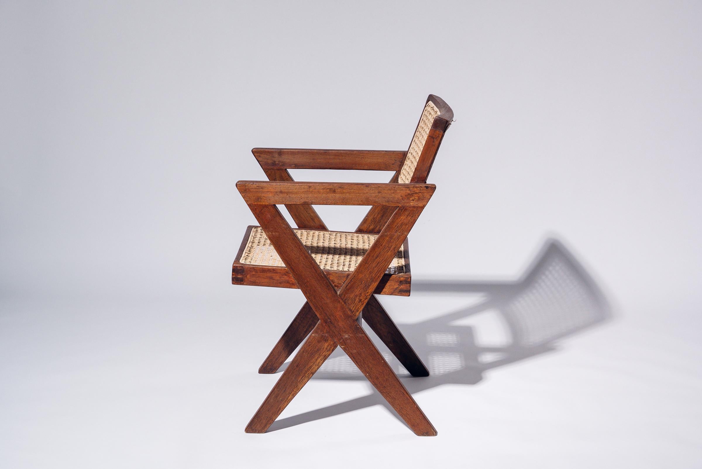 Mid-Century moderno Sedia da ufficio con gamba a X di Pierre Jeanneret per Chandigarh, India, circa 1963-64 in vendita