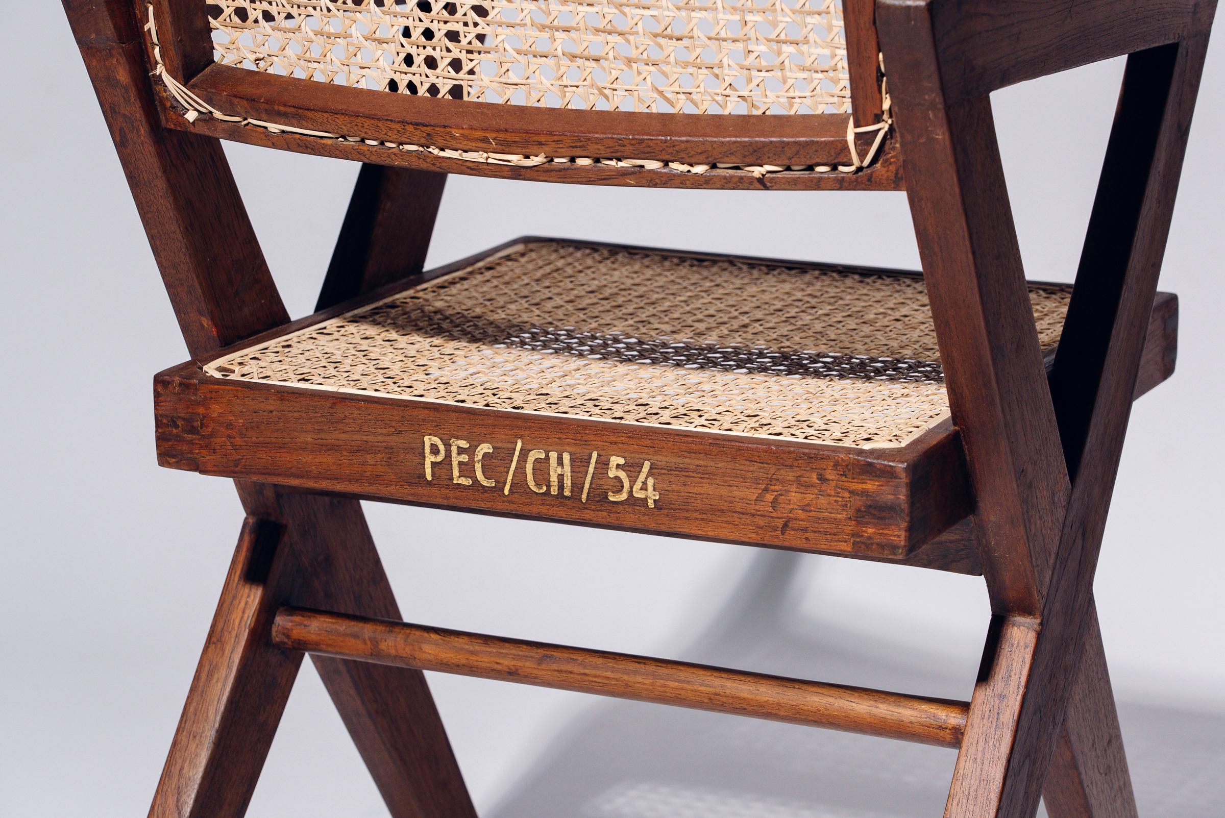 Tessuto a mano Sedia da ufficio con gamba a X di Pierre Jeanneret per Chandigarh, India, circa 1963-64 in vendita