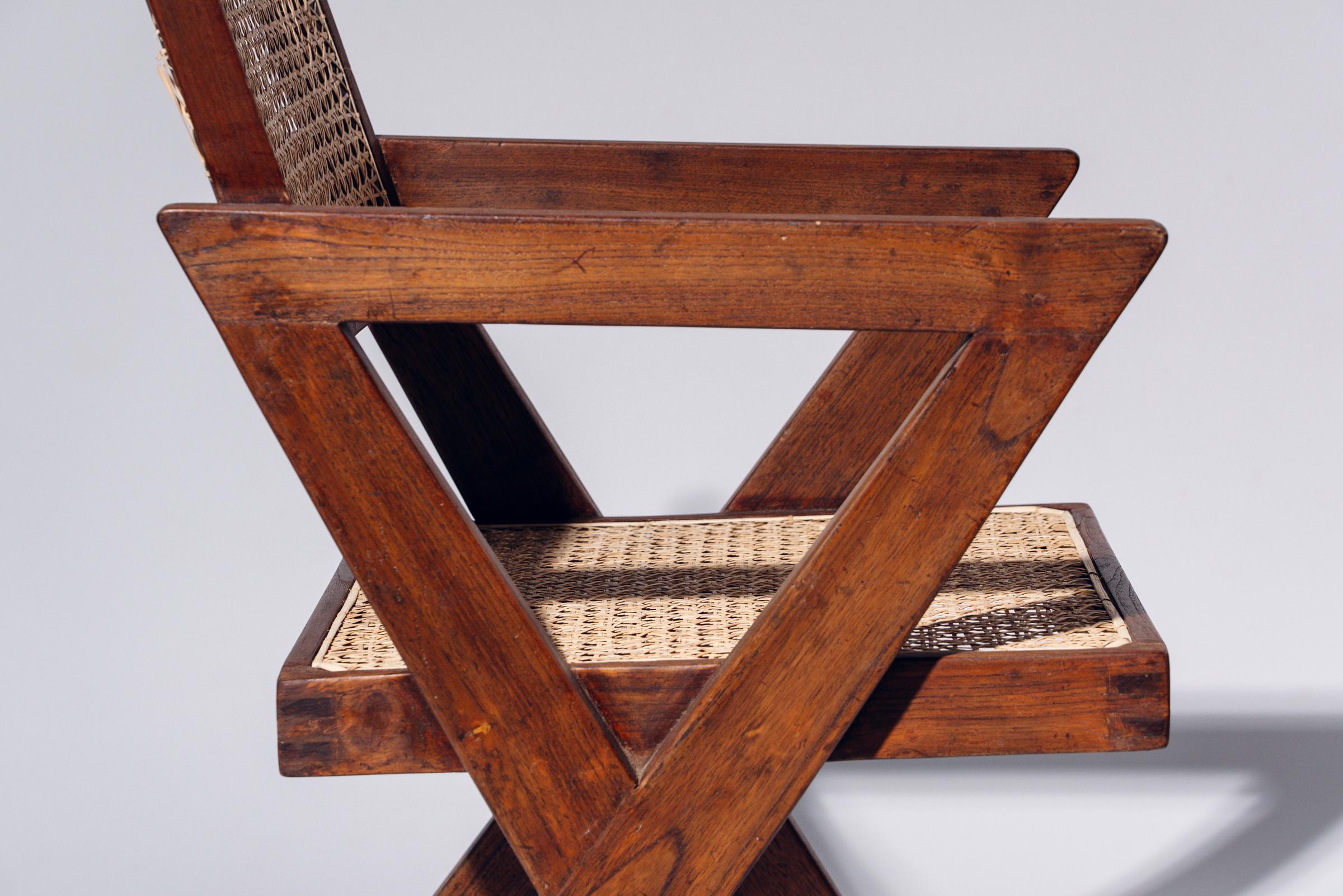 XX secolo Sedia da ufficio con gamba a X di Pierre Jeanneret per Chandigarh, India, circa 1963-64 in vendita