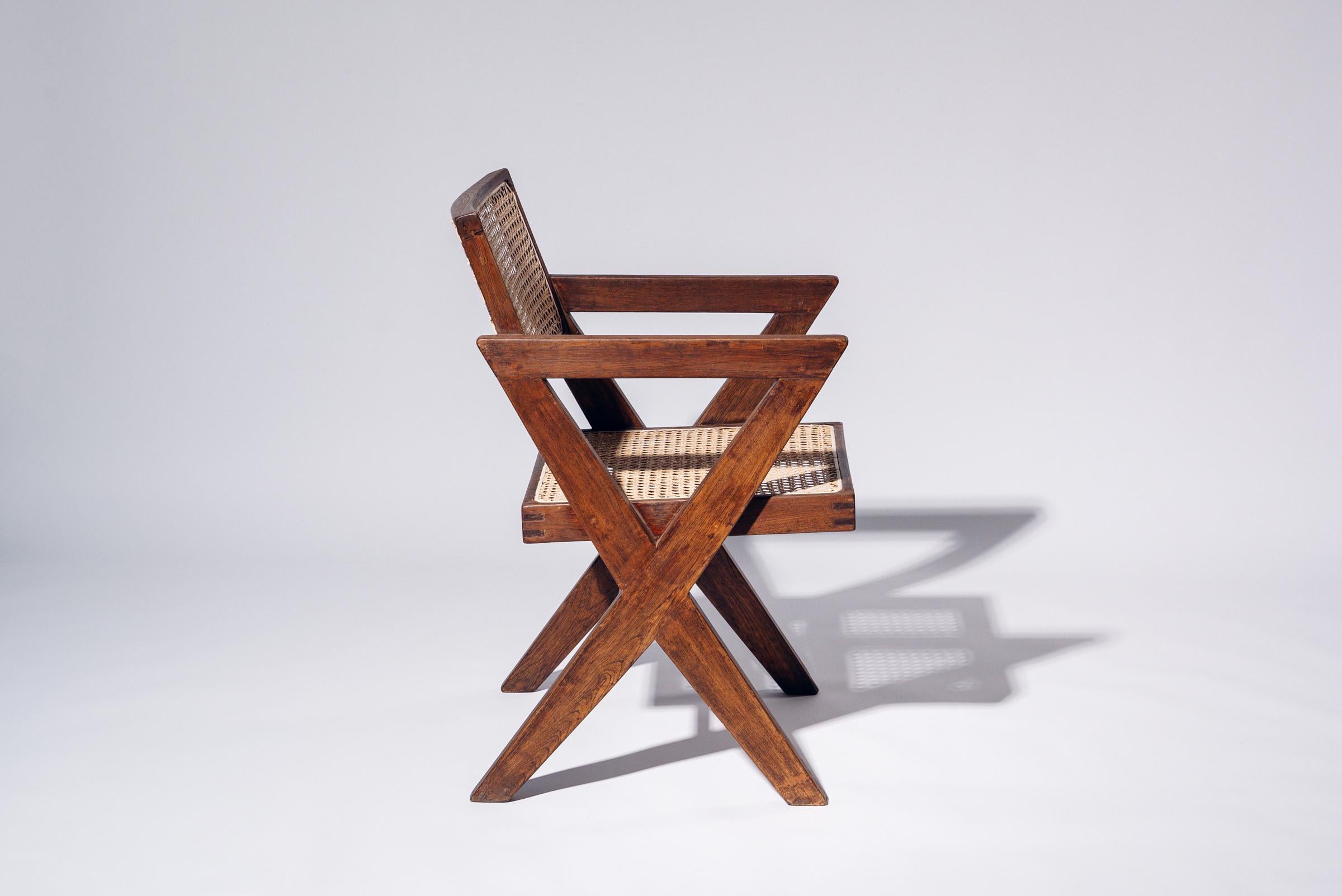 Bürostuhl mit X-Fuß von Pierre Jeanneret für Chandigarh, Indien, CIRCA 1963-64 (20. Jahrhundert) im Angebot